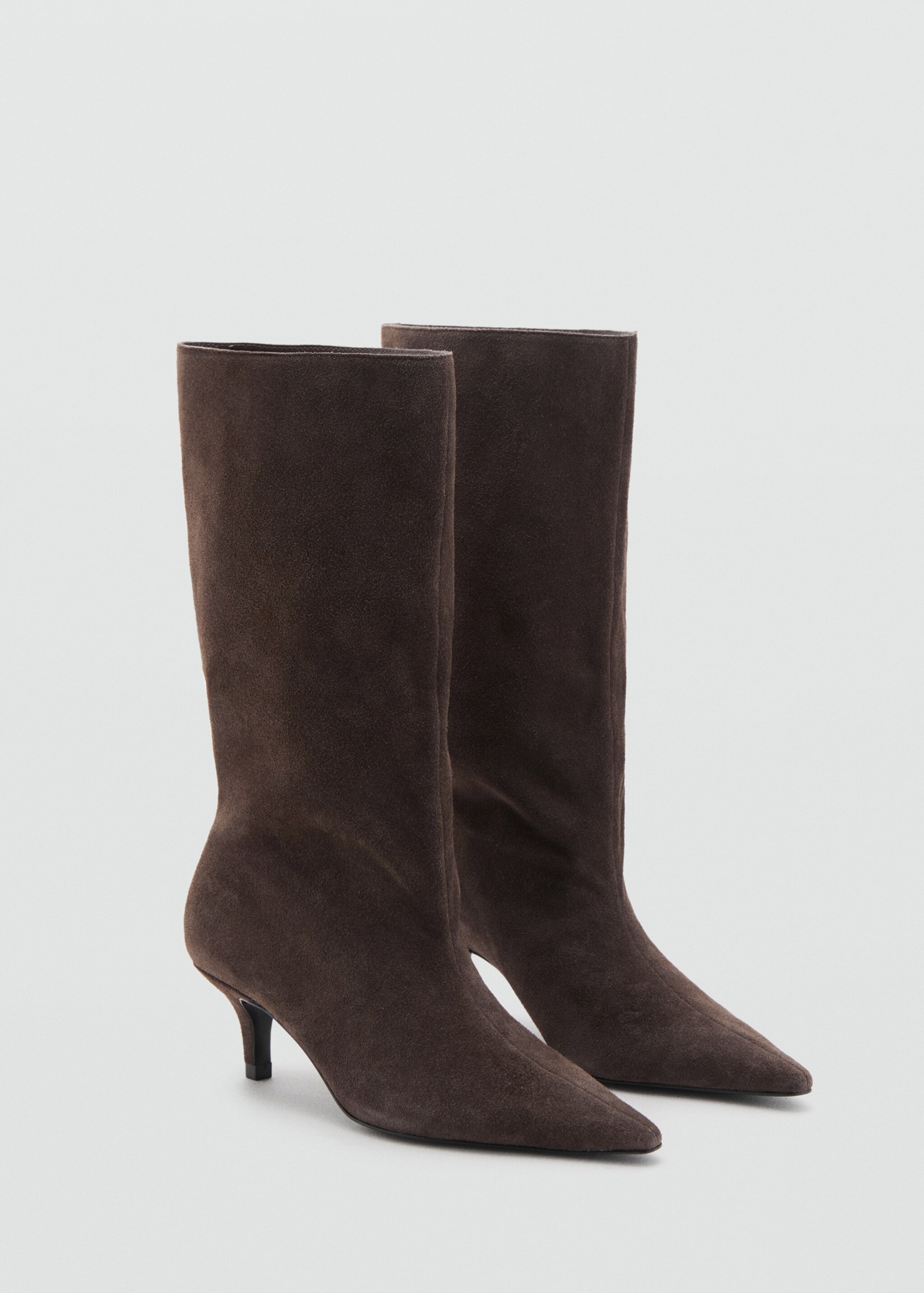 Suede ankle boot with kitten heel - Medium plane, Chocolate. Ref: 17096341-00.