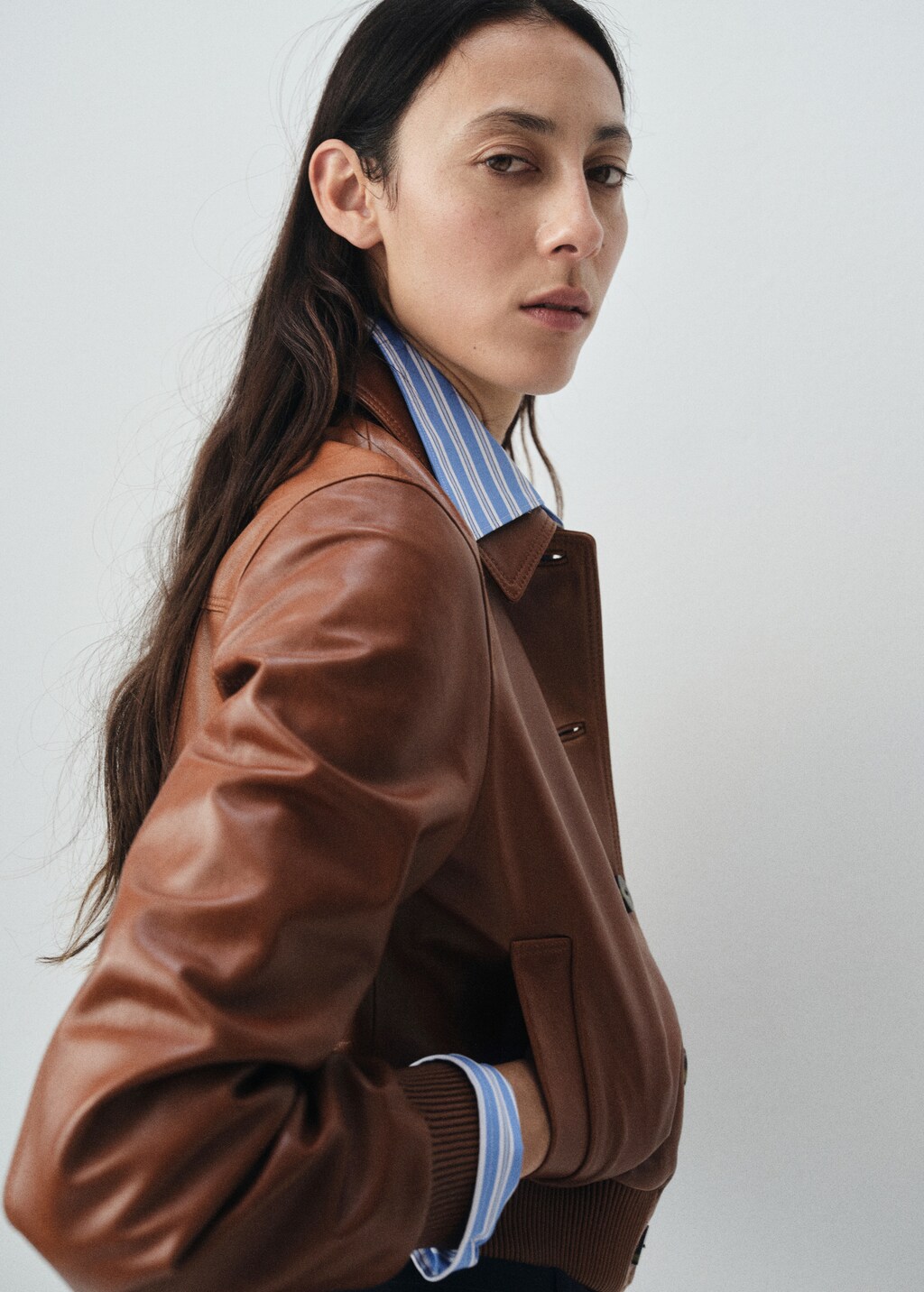 Mango 100% leather bomber jacket