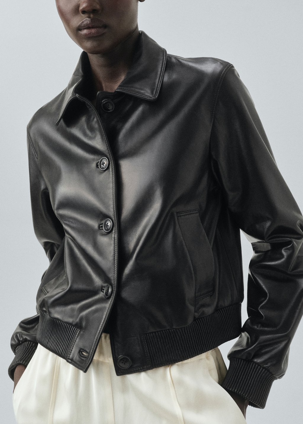100% leather bomber jacket - Women | MANGO USA
