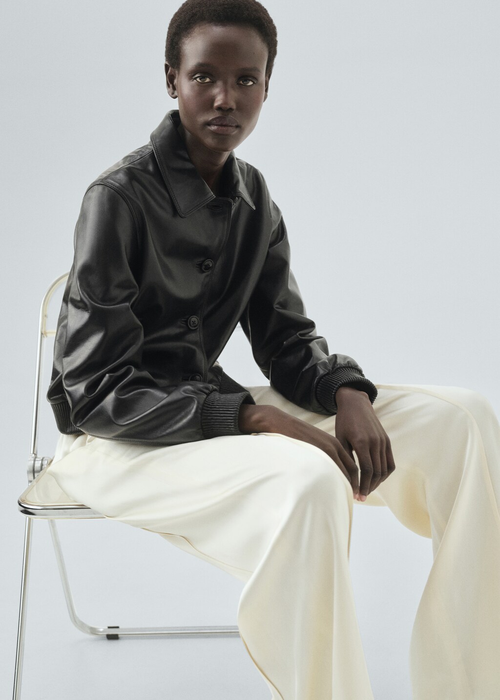 Mango 100% leather bomber jacket