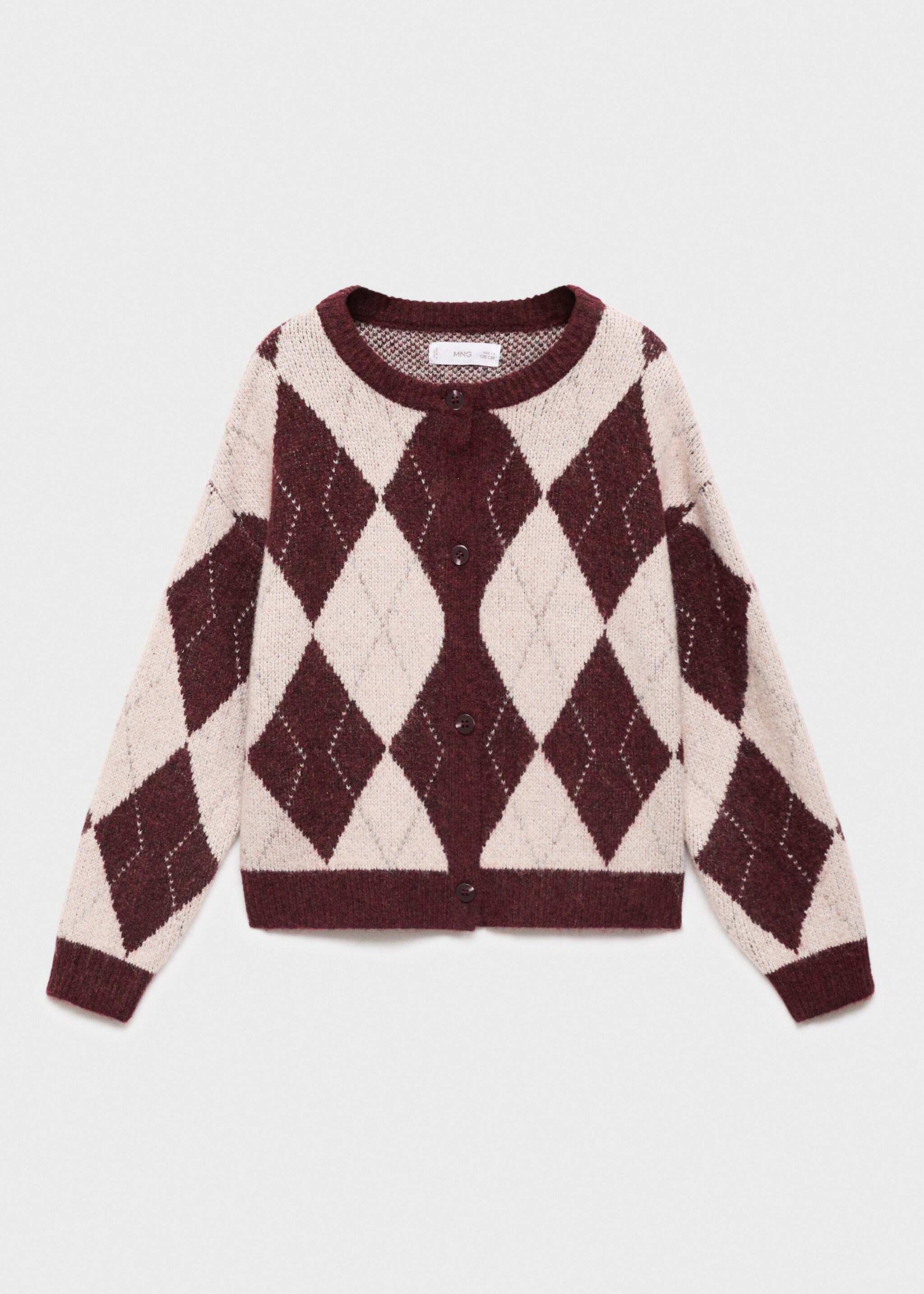Knitted cardigan with diamonds - Article without model, Maroon. Ref: 17096343-00.
