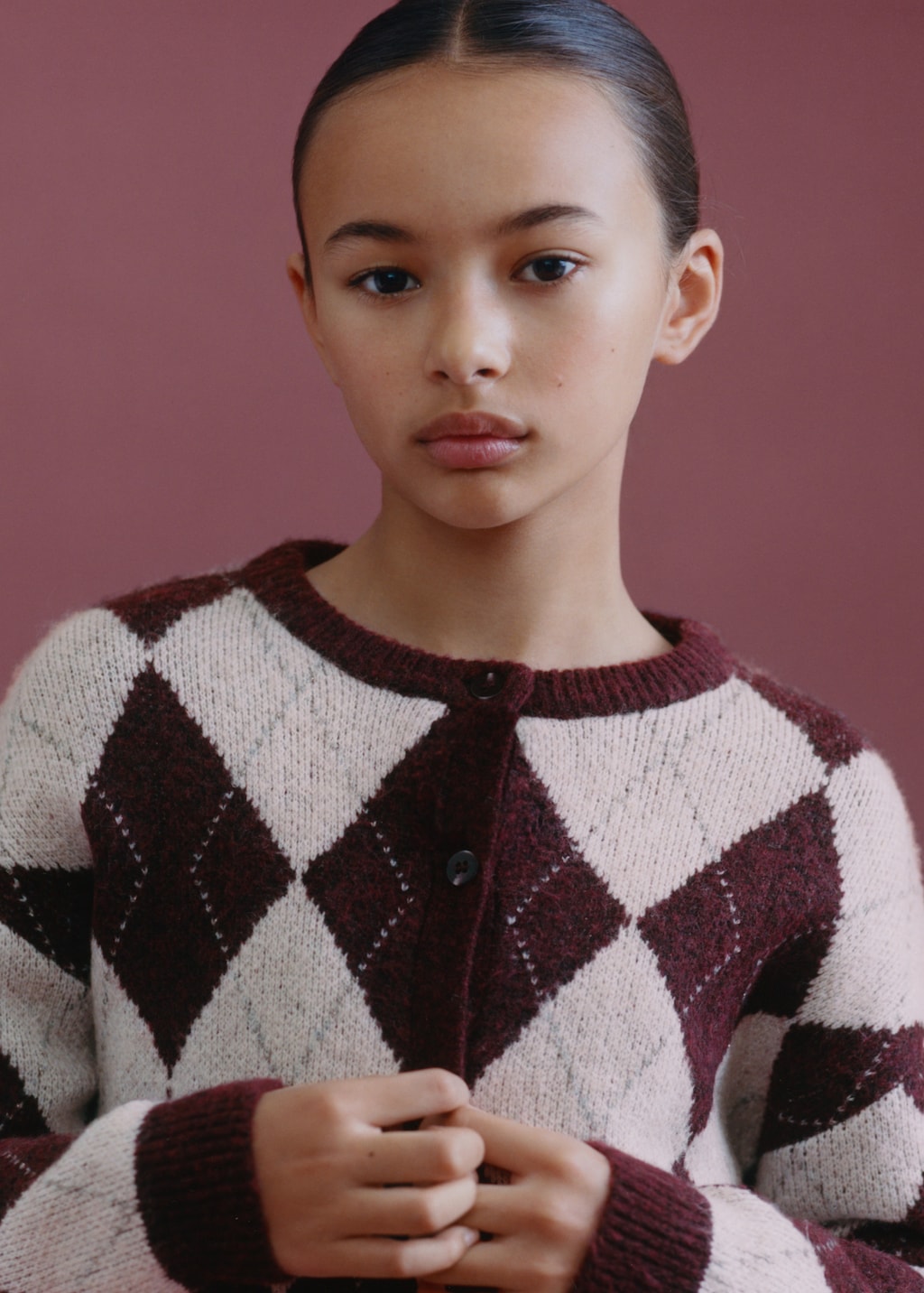 Argyle pattern knit cardigan