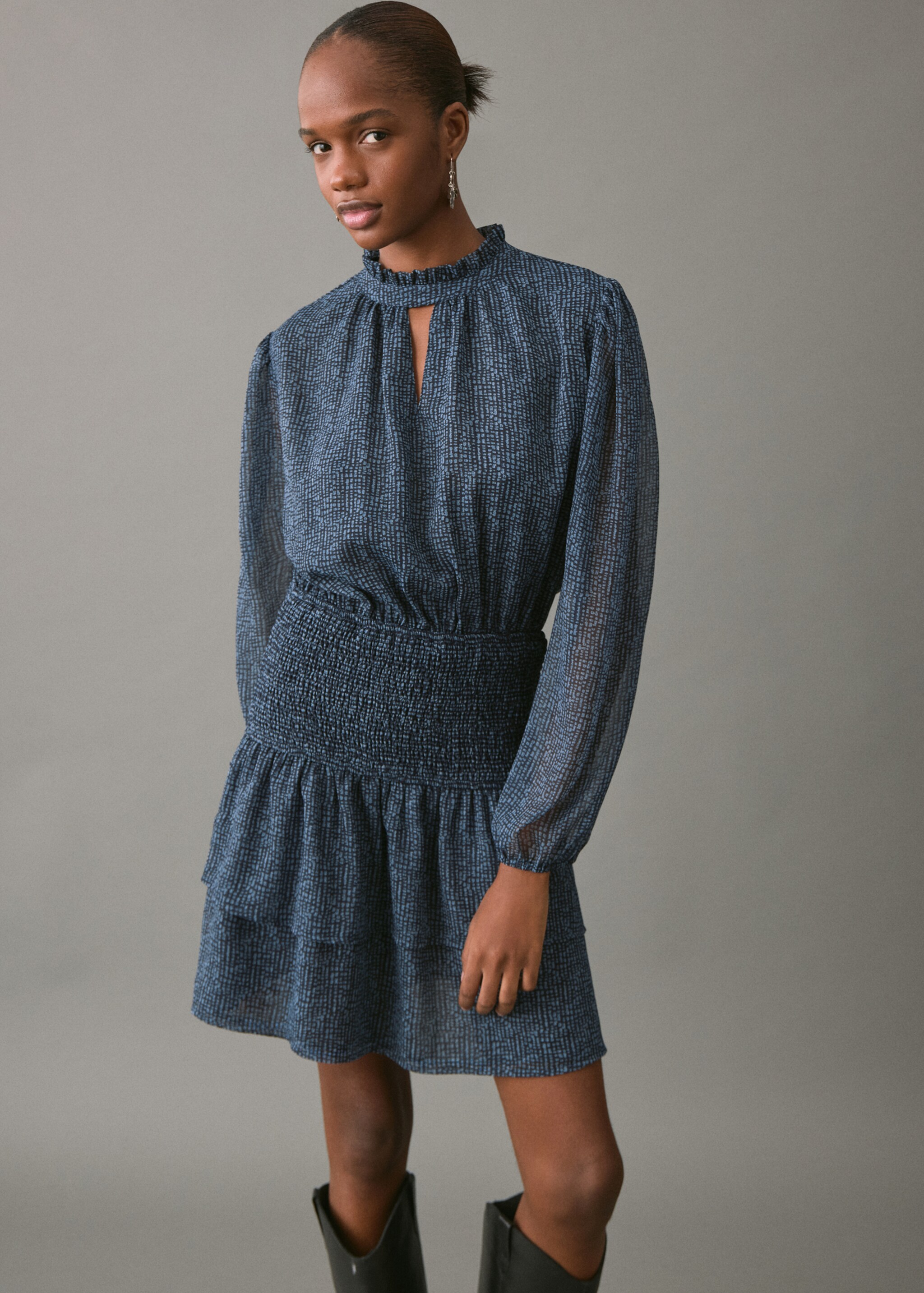 Ruffled dress - Medium plane, Blue. Ref: 17096353-00.