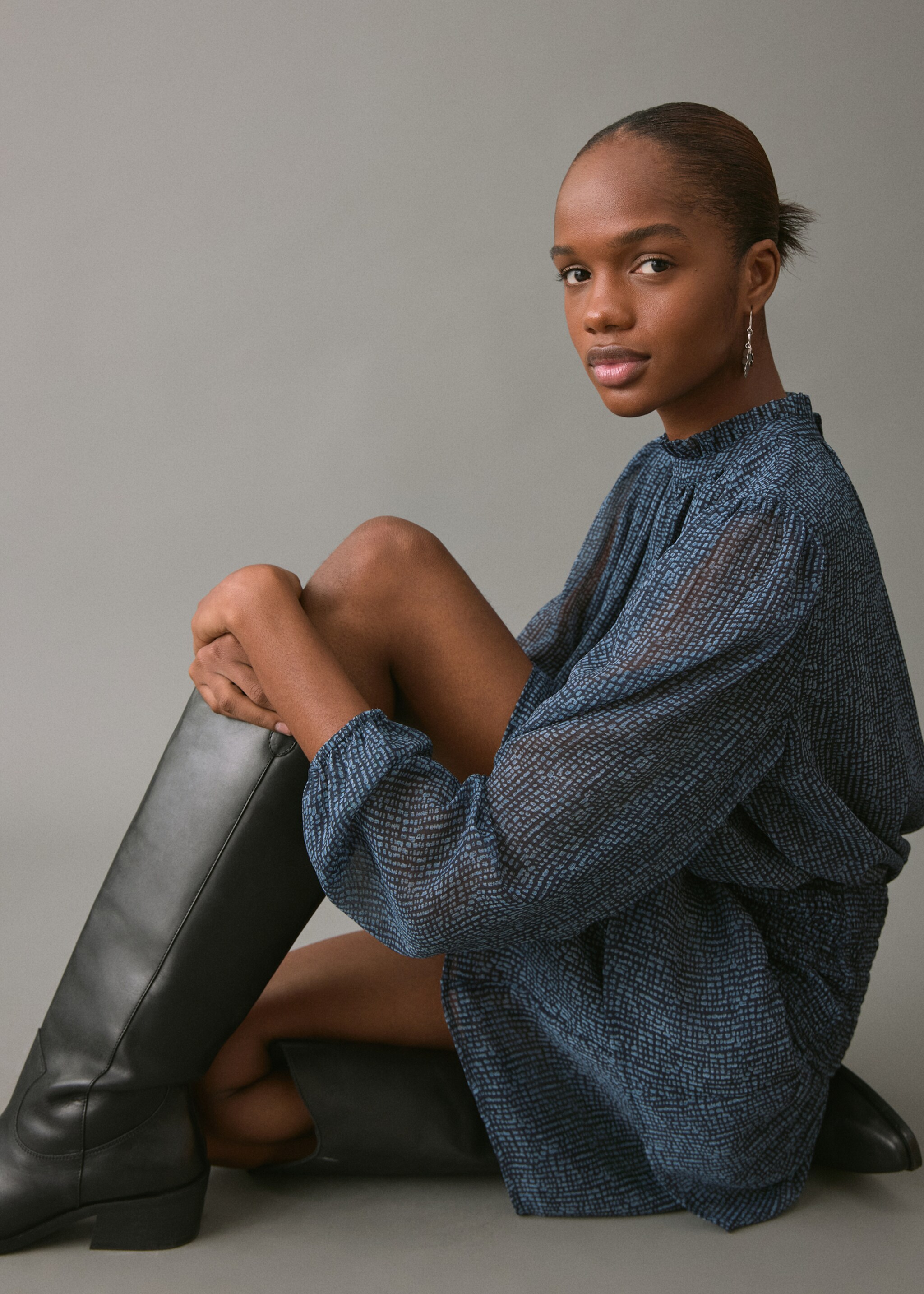 Ruffled dress - Details of the article 2, Blue. Ref: 17096353-00.