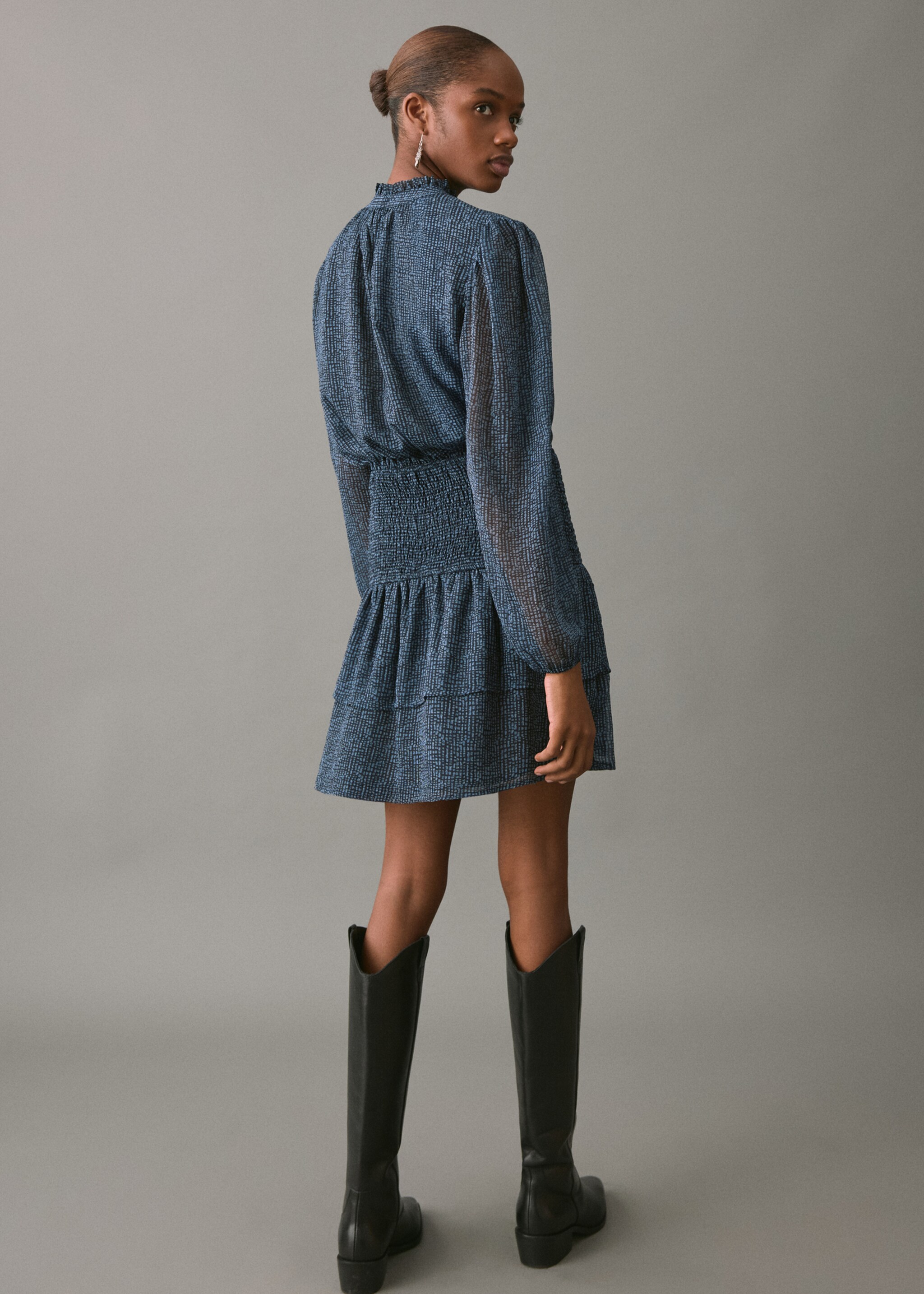 Ruffled dress - Reverse of the article, Blue. Ref: 17096353-00.