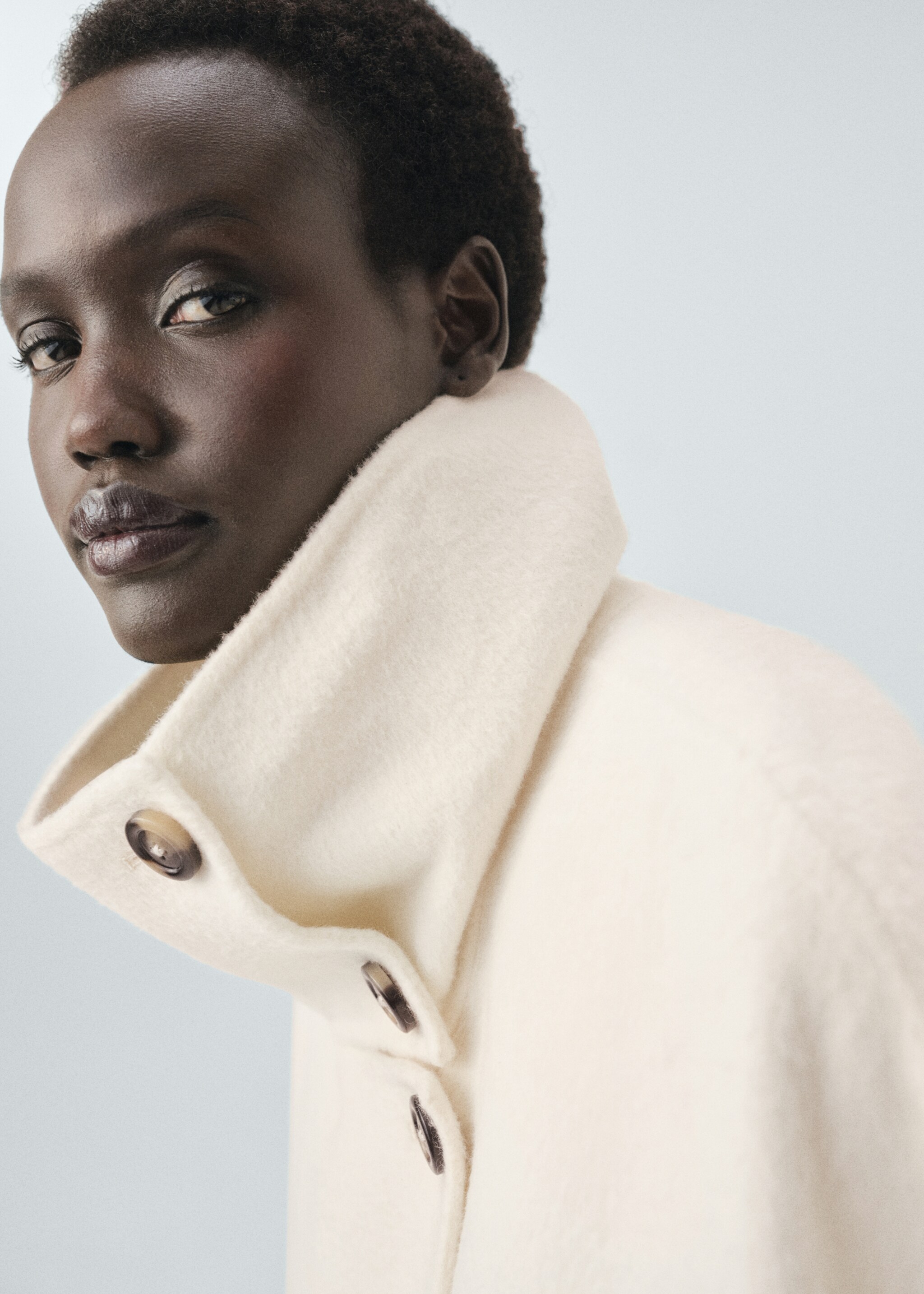 Wool funnel neck coat - Details of the article 1, Off White. Ref: 17096354-00.