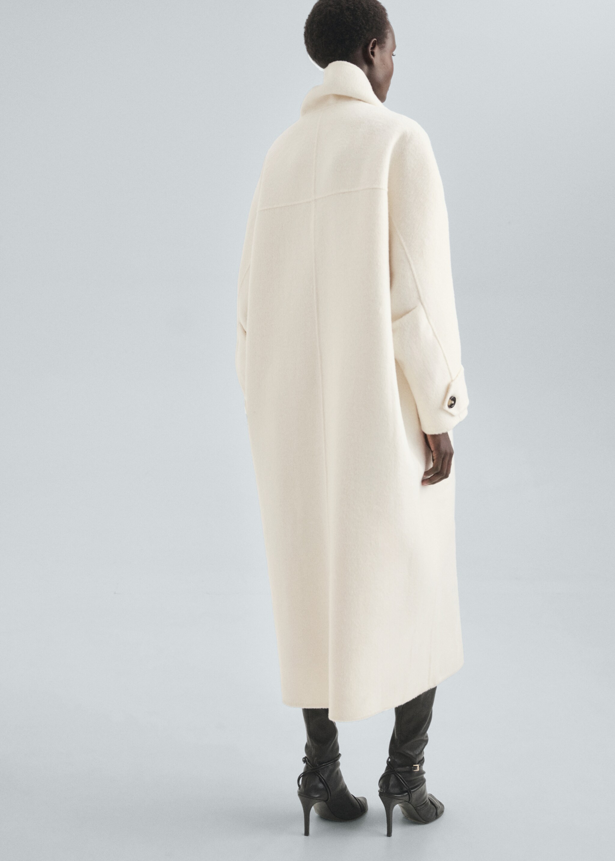 Wool funnel neck coat - Reverse of the article, Off White. Ref: 17096354-00.