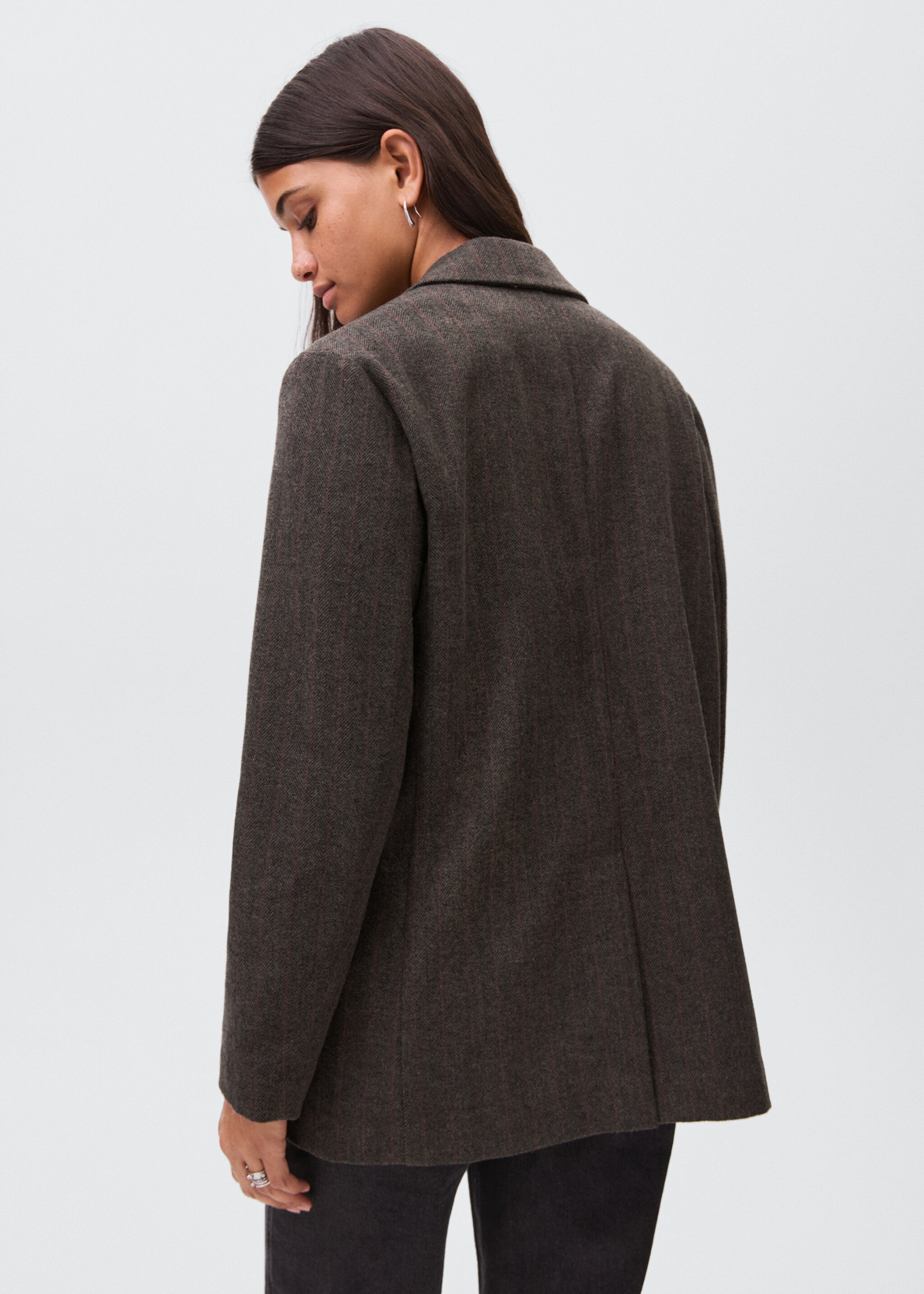 Striped woollen suit jacket - Reverse of the article, Grey. Ref: 17096719-00.