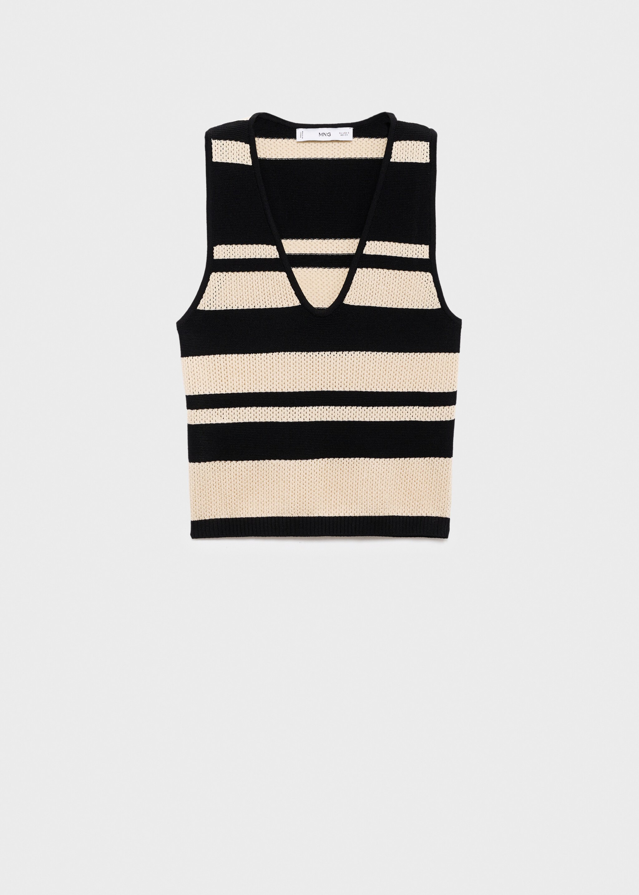 Knitted V-neck top with stripes - Article without model, Black. Ref: 17096727-00.