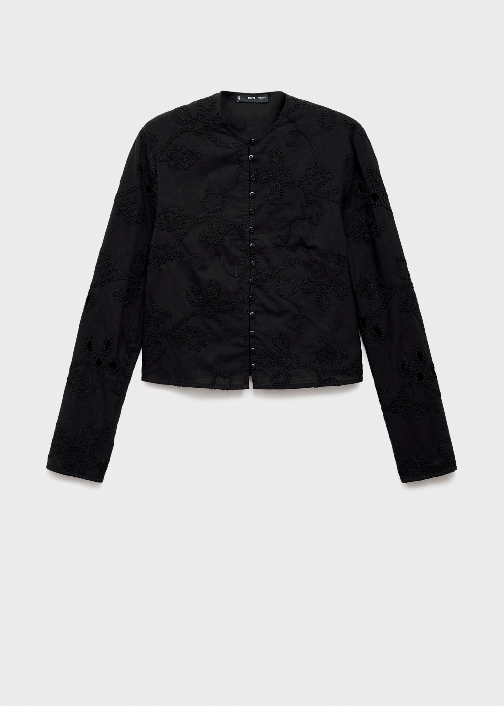 Blouse brodée boutons - Article sans modèle, Noir. Ref: 17096729-00.
