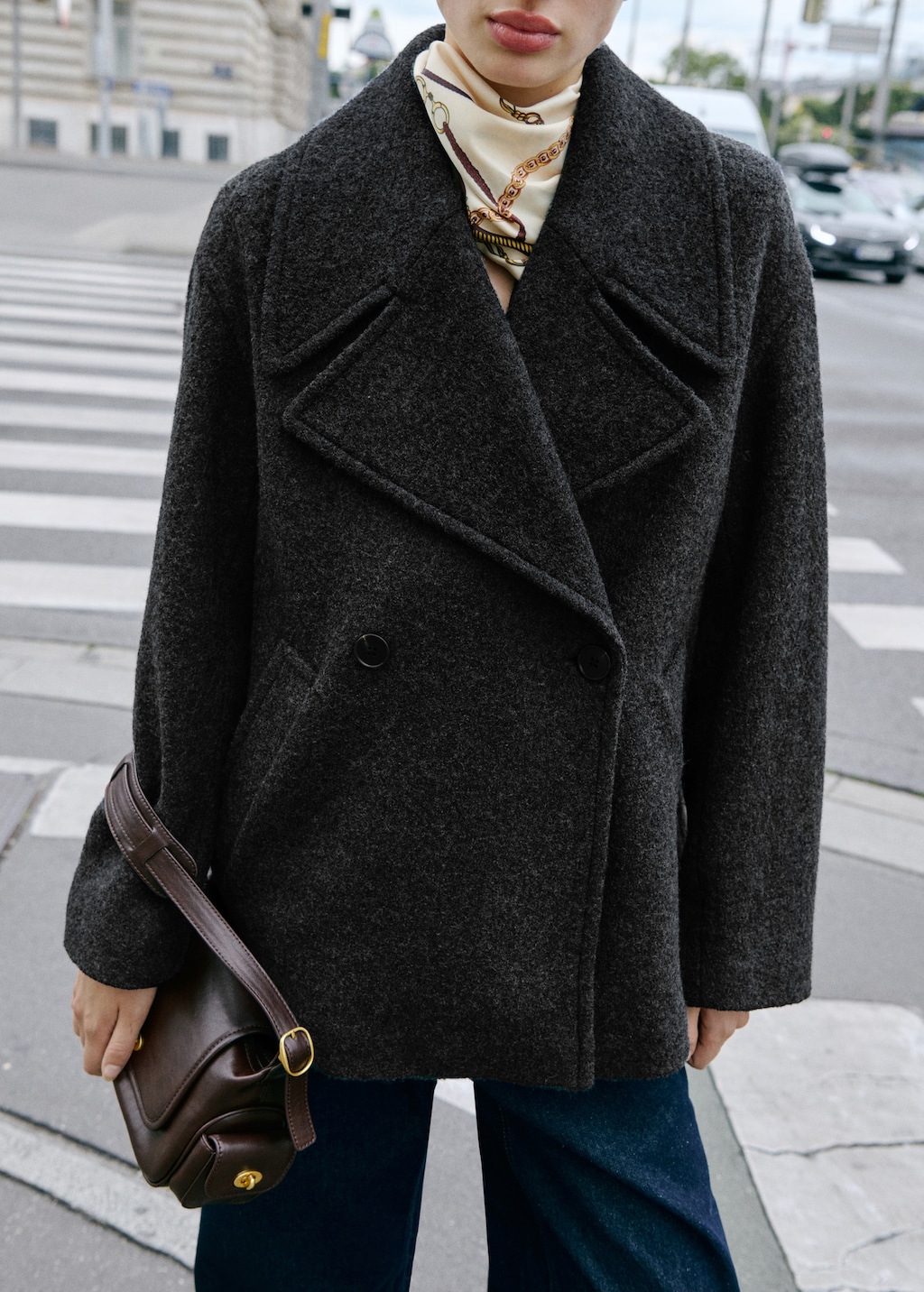 Oversized wool coat with maxi lapels