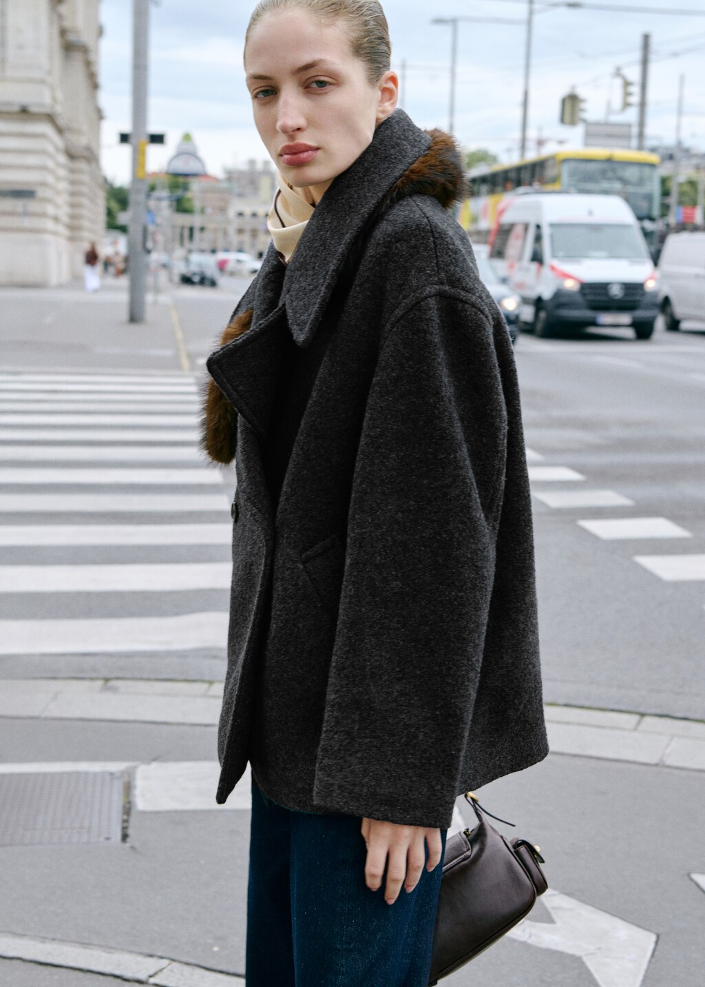 Oversized wool coat with maxi lapels