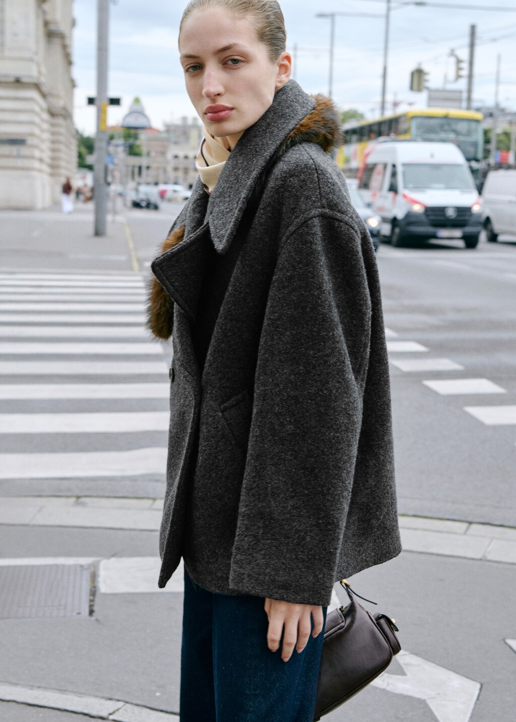 Oversized wool coat with maxi lapels