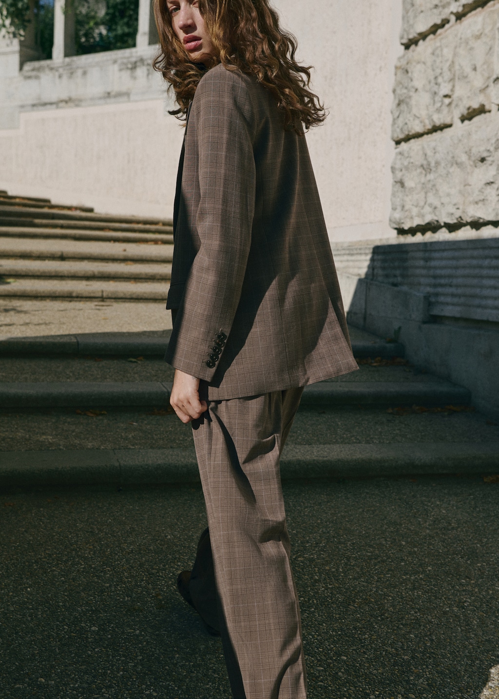 Wide-leg check suit pants