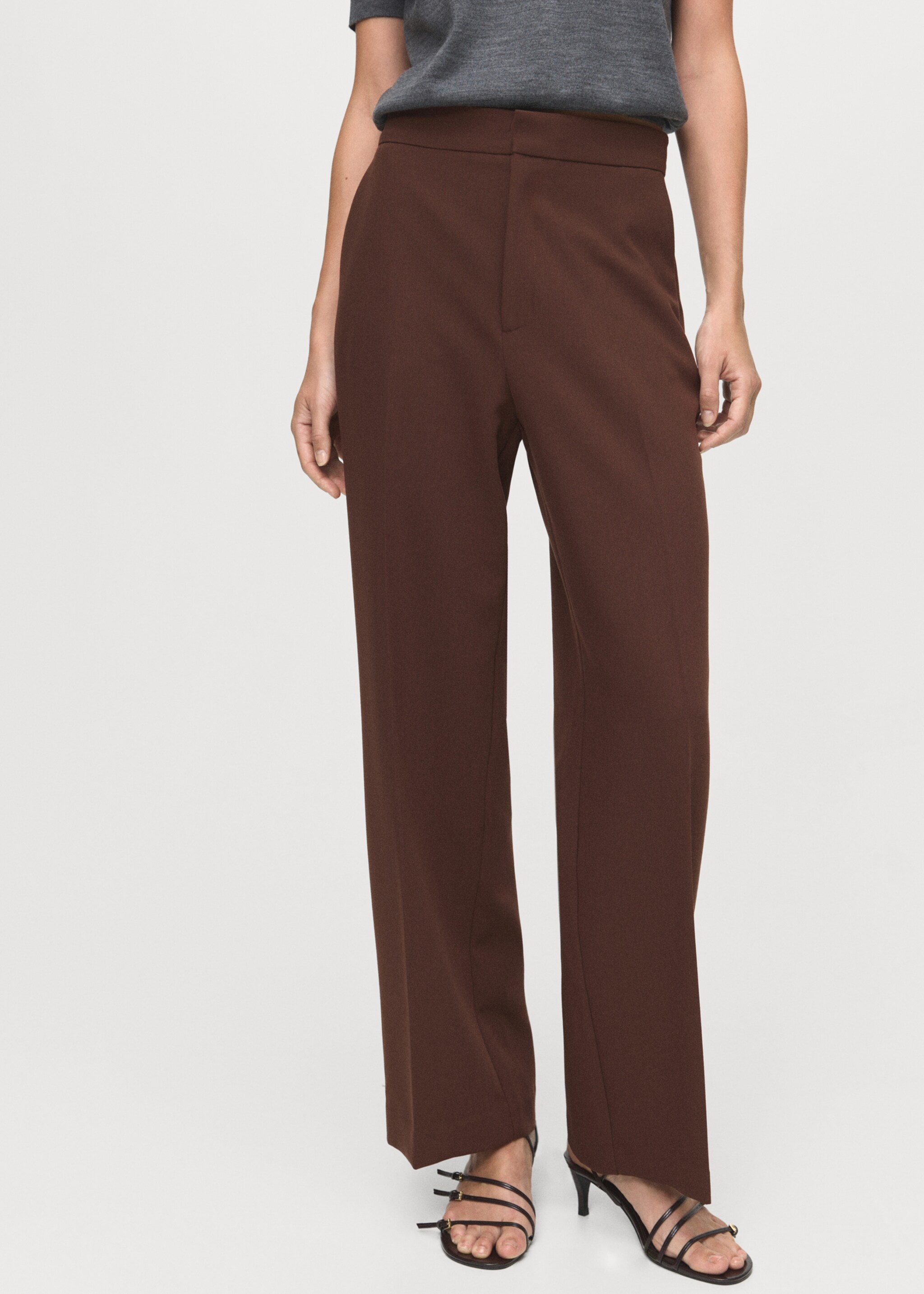 High-waist straight trousers - Medium plane, Chocolate. Ref: 17096743-00.