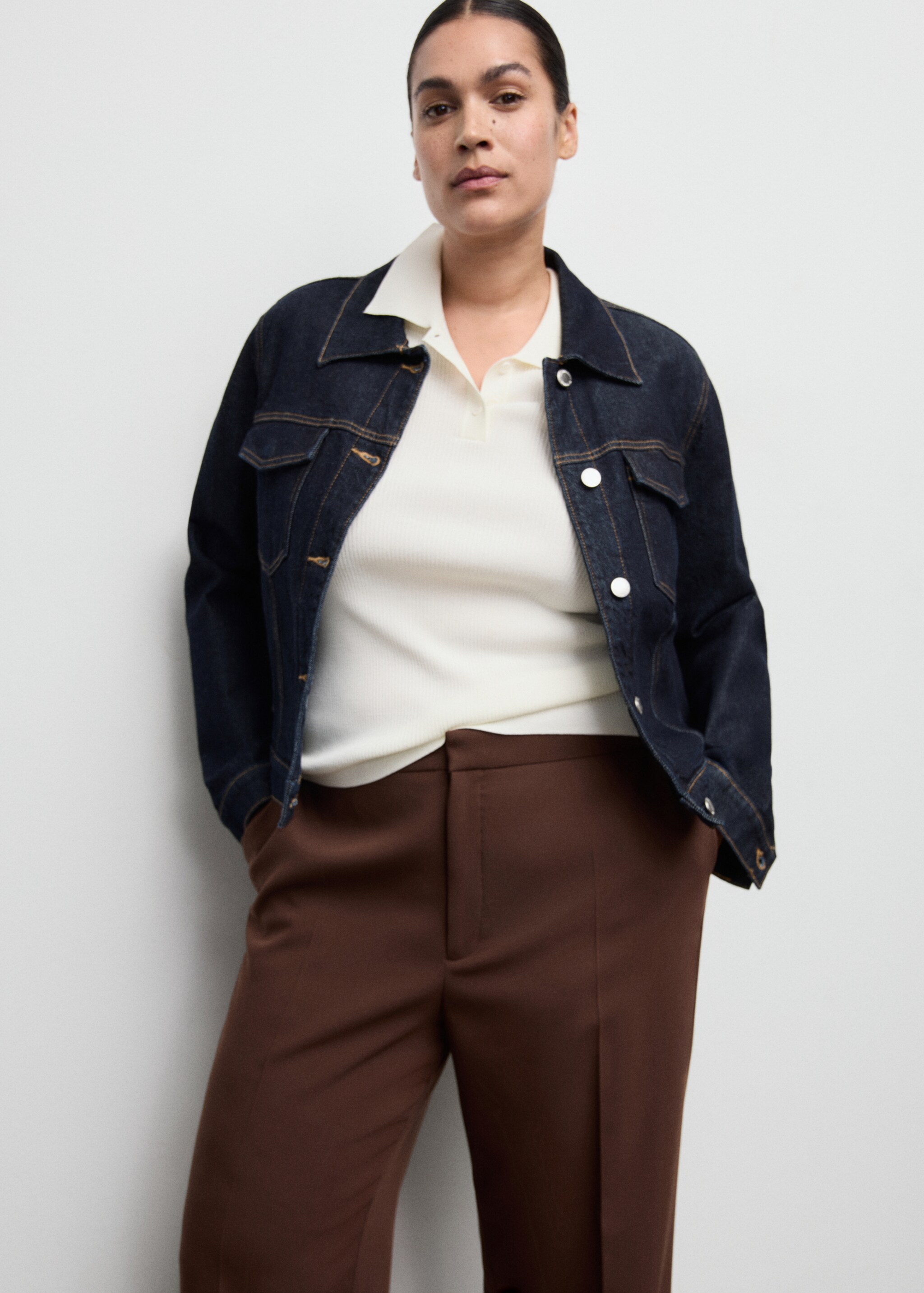 Rovné kalhoty s vysokým pasem - Detail zboží 5, Čokoládová. Ref: 17096743-00.