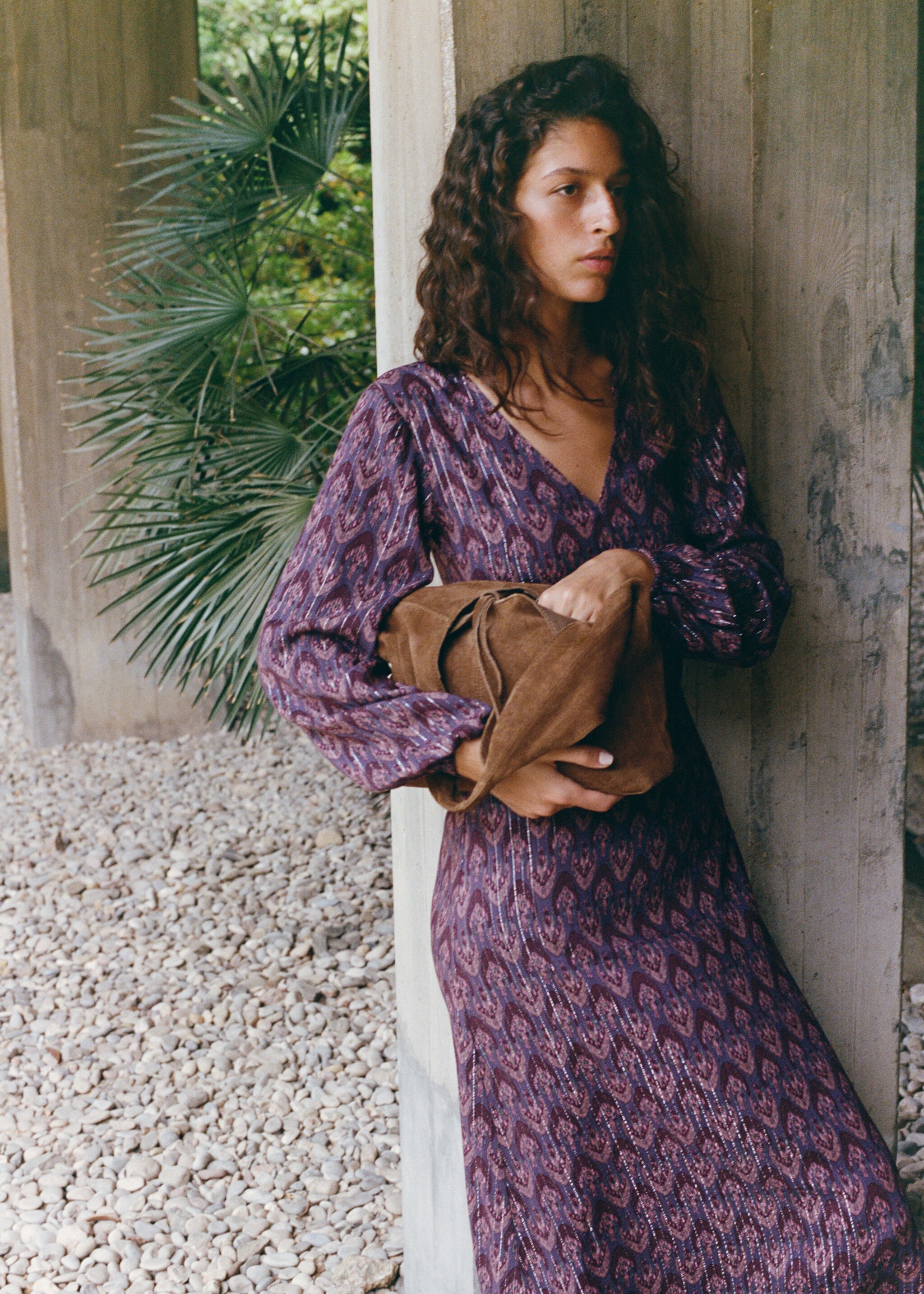 Lurex print dress - Details of the article 5, Purple. Ref: 17097120-00.