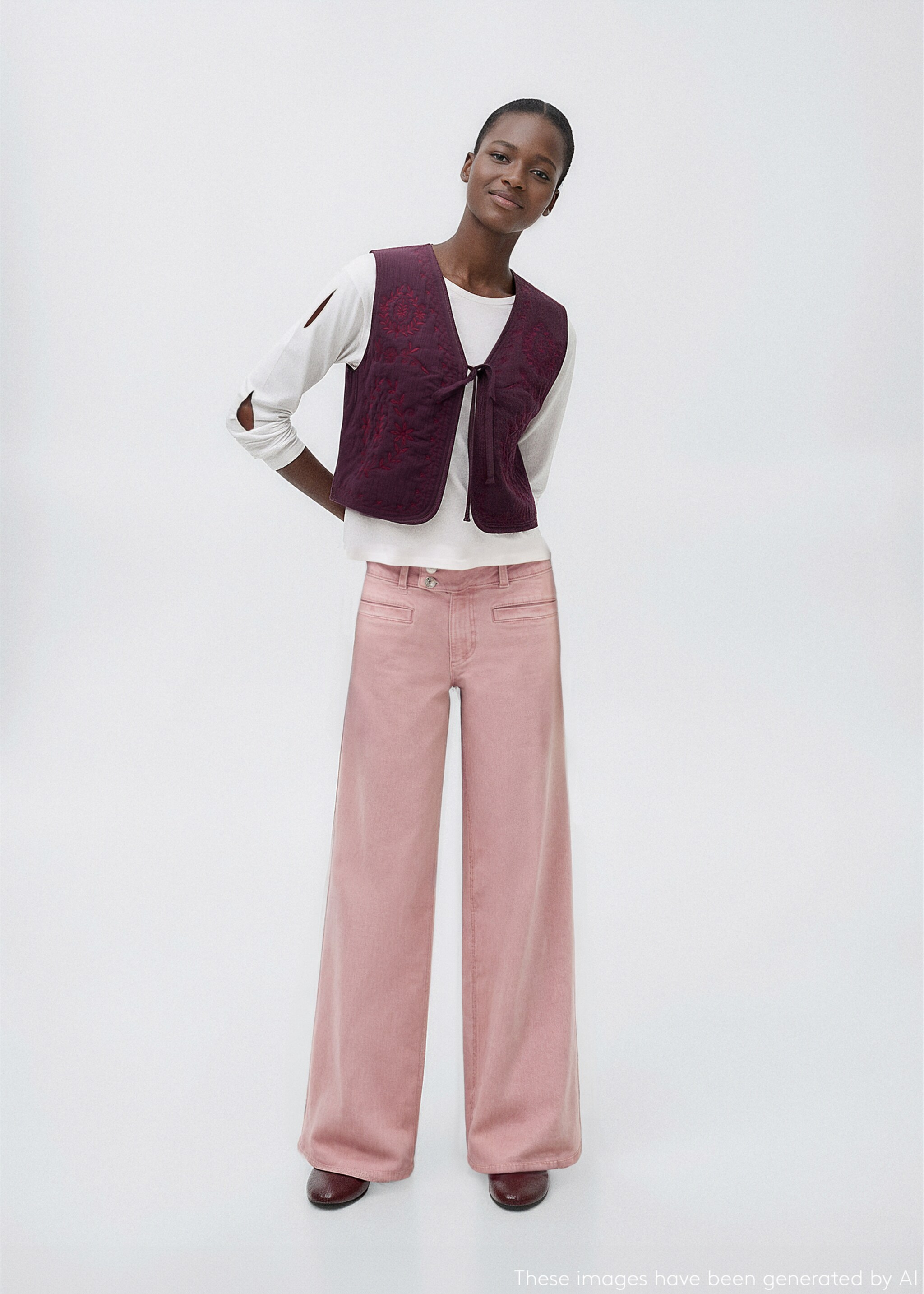 Floral-embroidered waistcoat - Medium plane, Burgundy. Ref: 17097122-00.