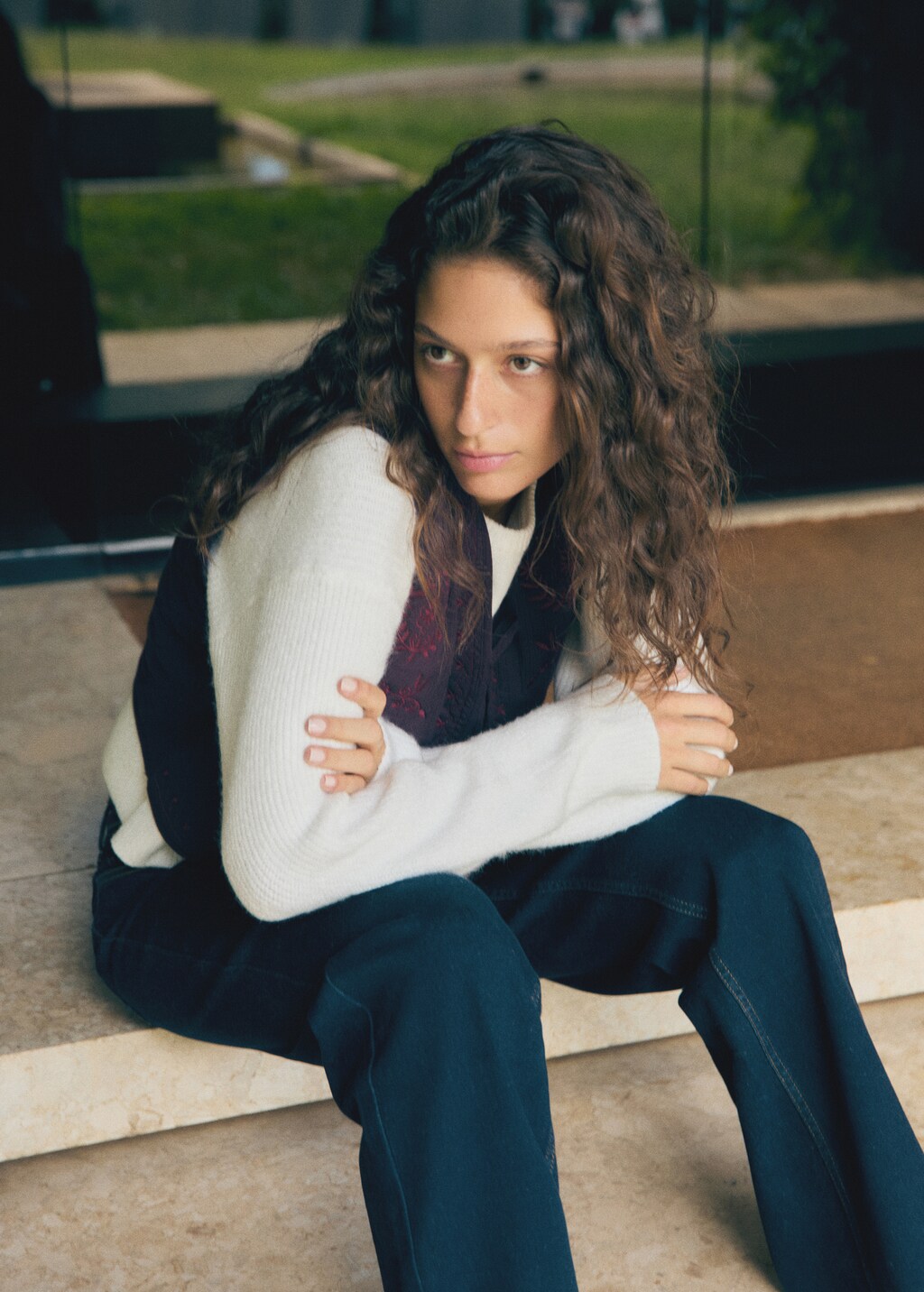 Floral-embroidered vest