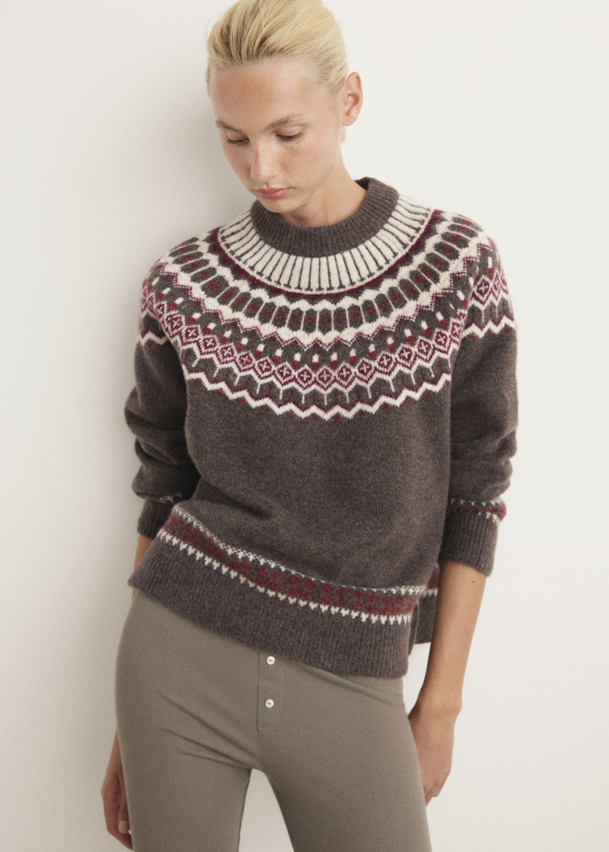 Jacquard pyjamas with round neck - Medium plane, Brown. Ref: 17097128-00.