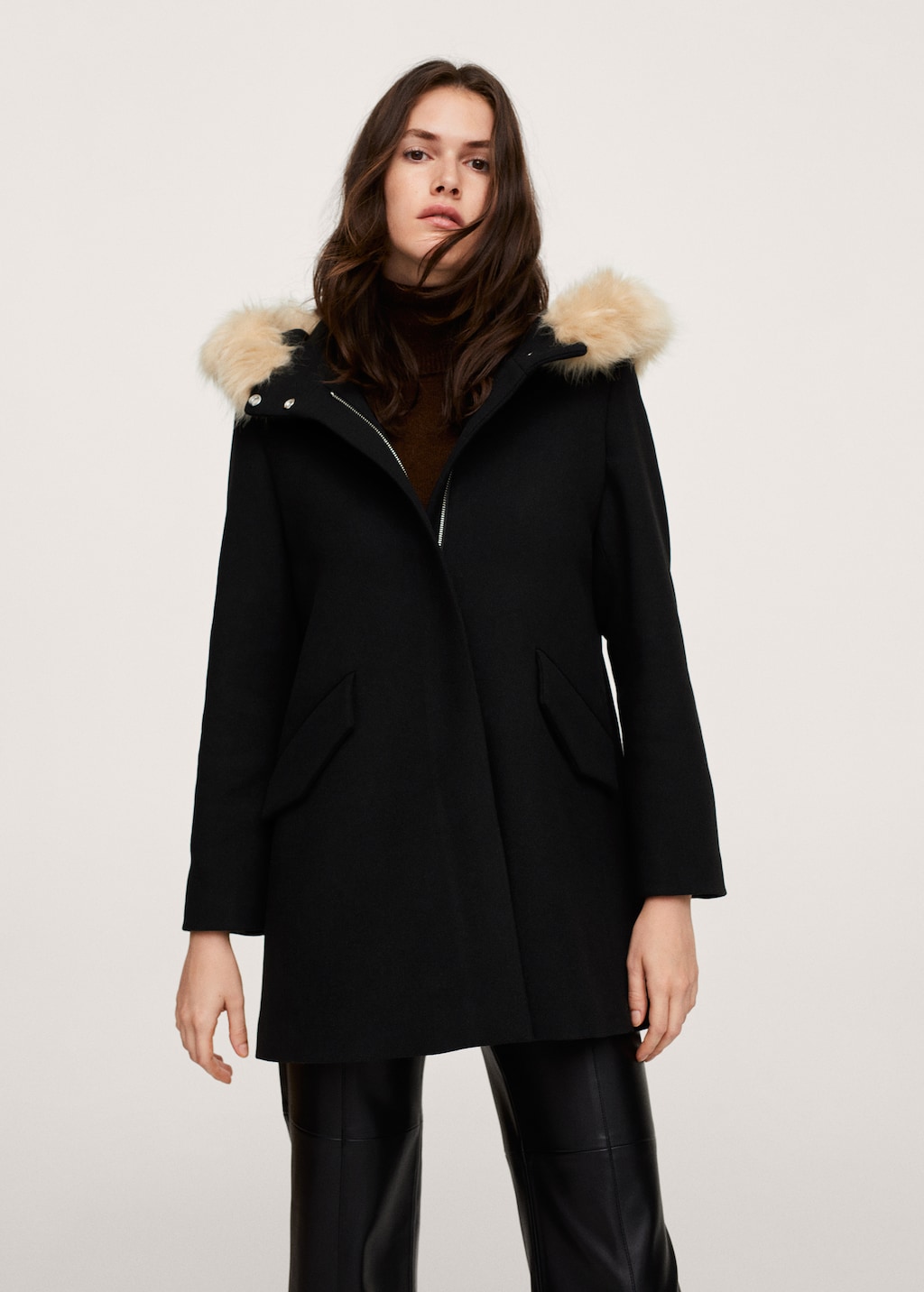 Faux fur hooded coat removable Women MANGO Lebanon