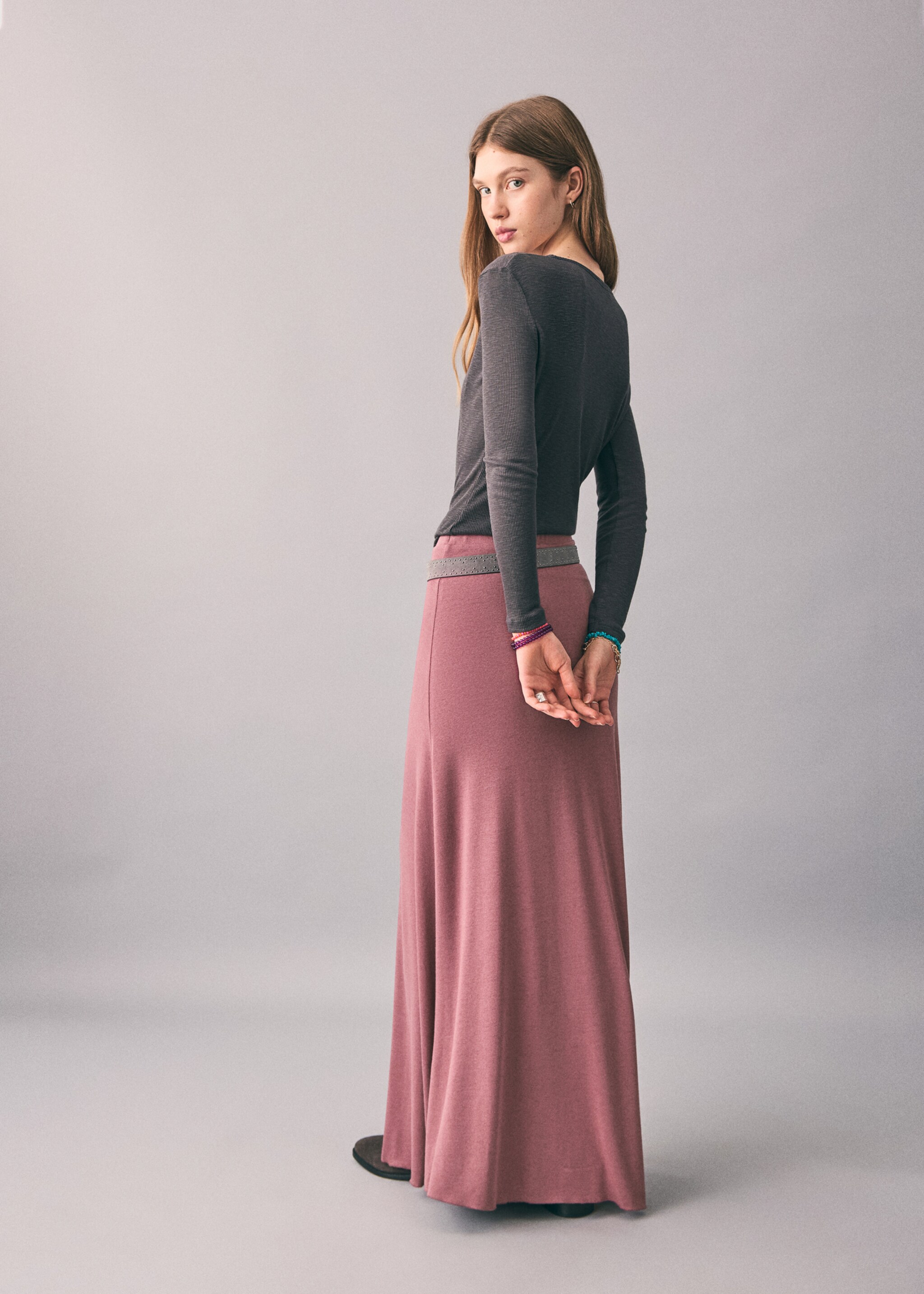 Long flared skirt - Reverse of the article, Pink. Ref: 17097760-00.
