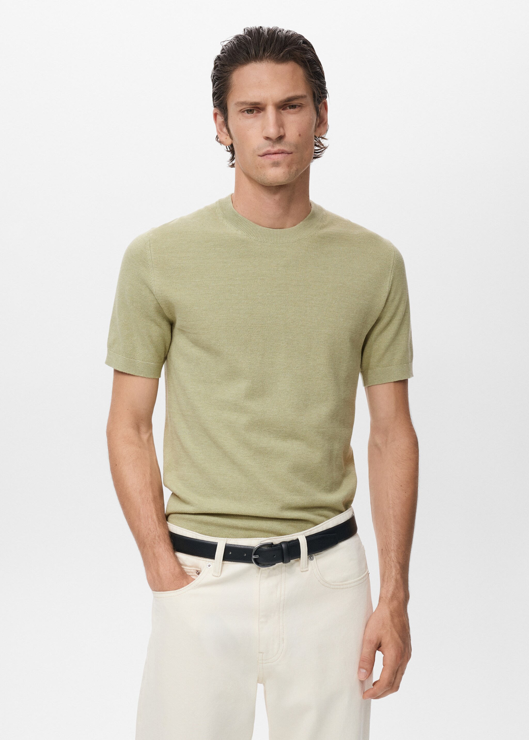 Cotton fine-knit t-shirt - Medium plane, Green Apple. Ref: 17097761-00.