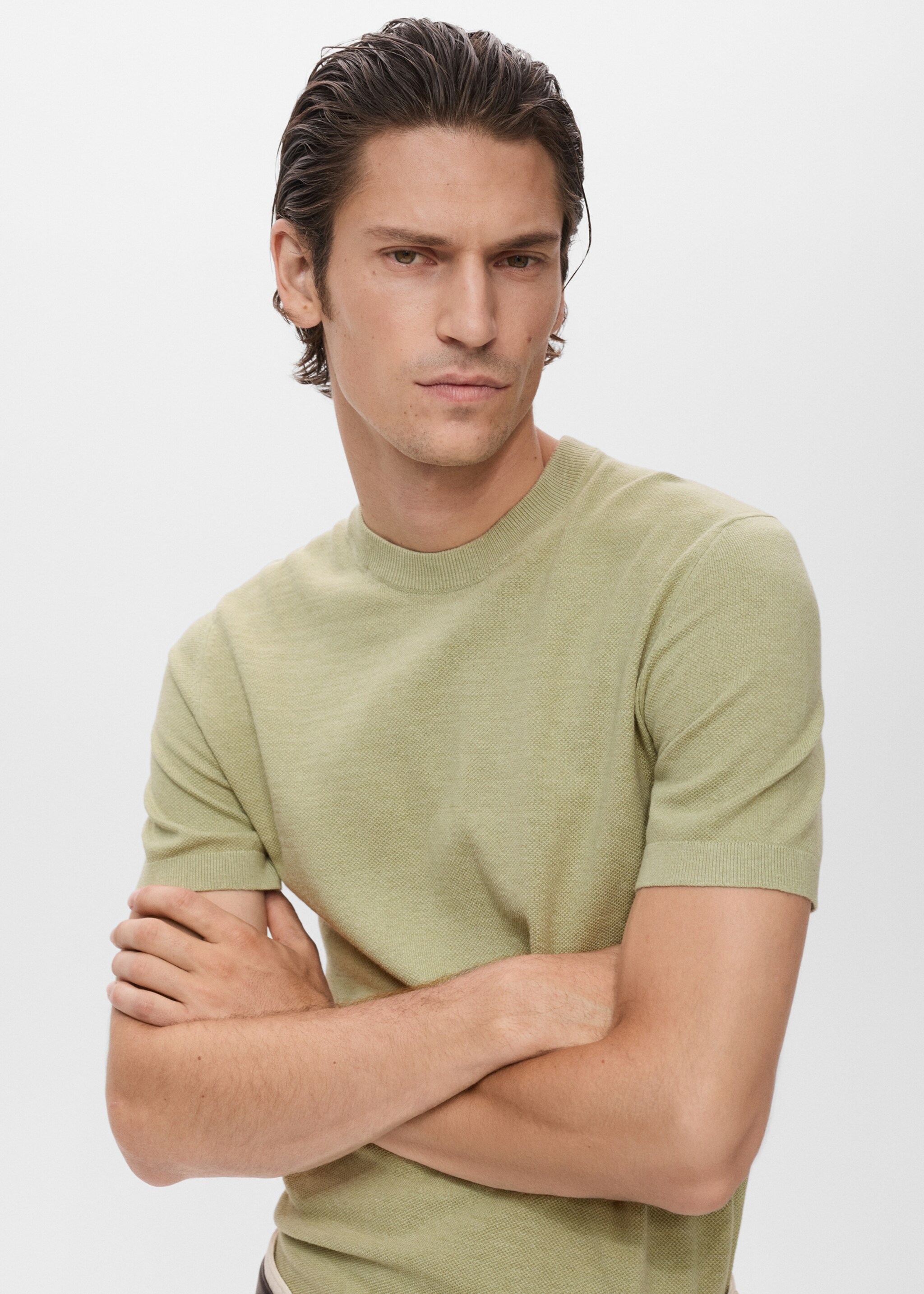 Cotton fine-knit t-shirt - Details of the article 1, Green Apple. Ref: 17097761-00.