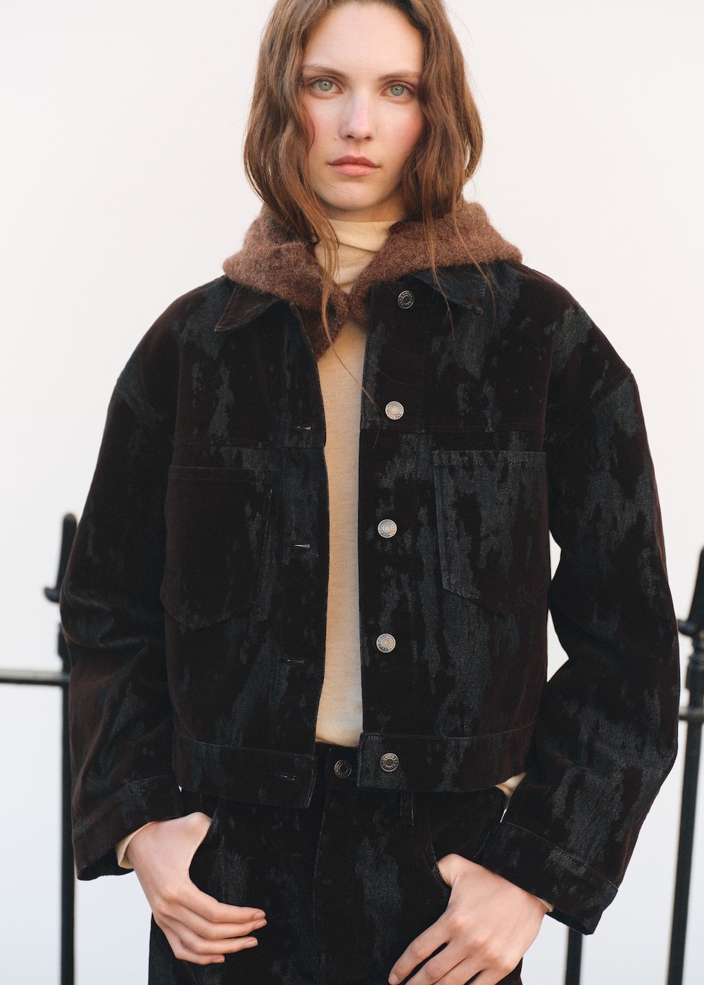 Mango Devoré denim jacket thumbnail