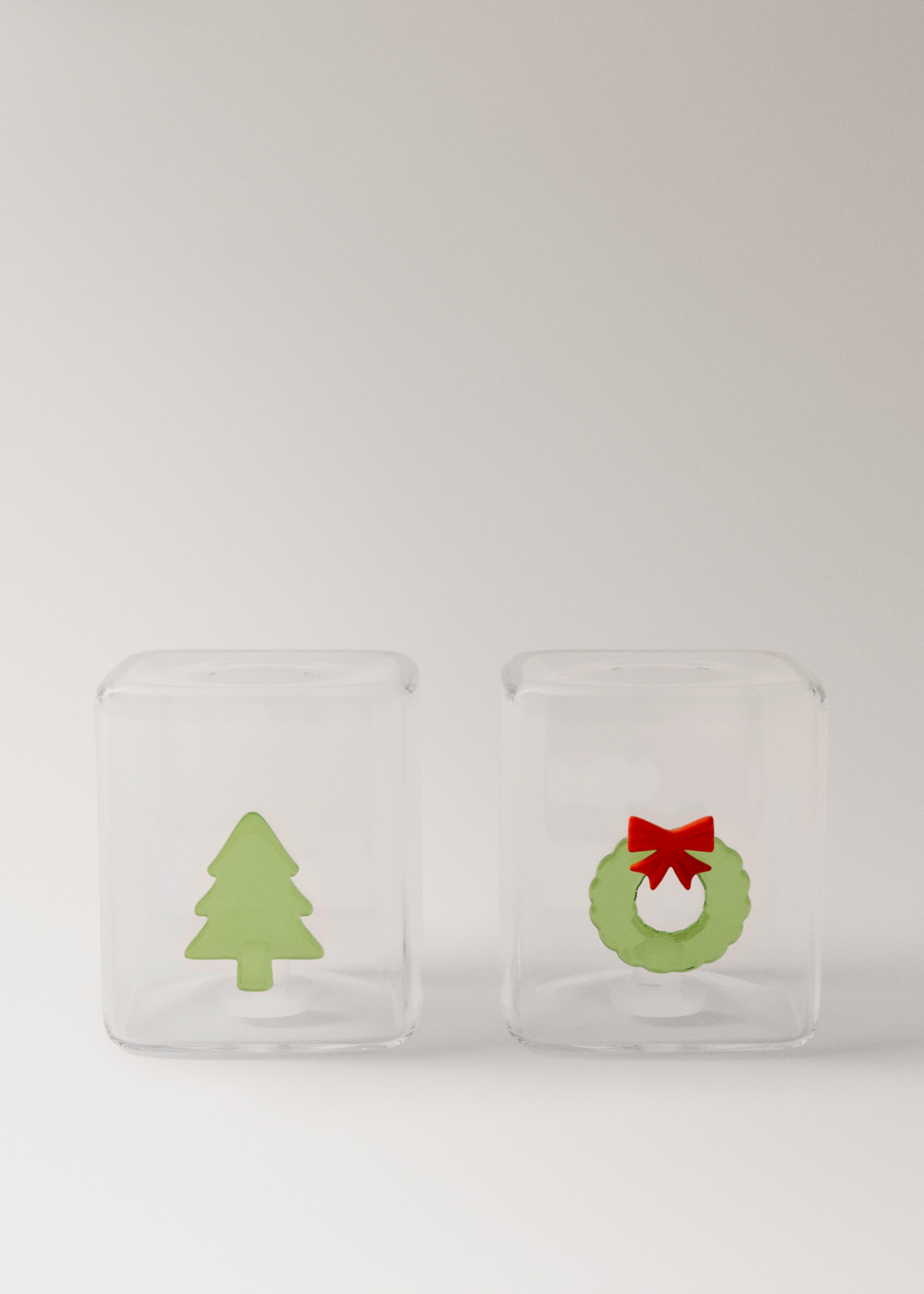 Borosilicate salt and pepper set with crown and tree design - Article without model, Forest Green. Ref: 17097780-00.