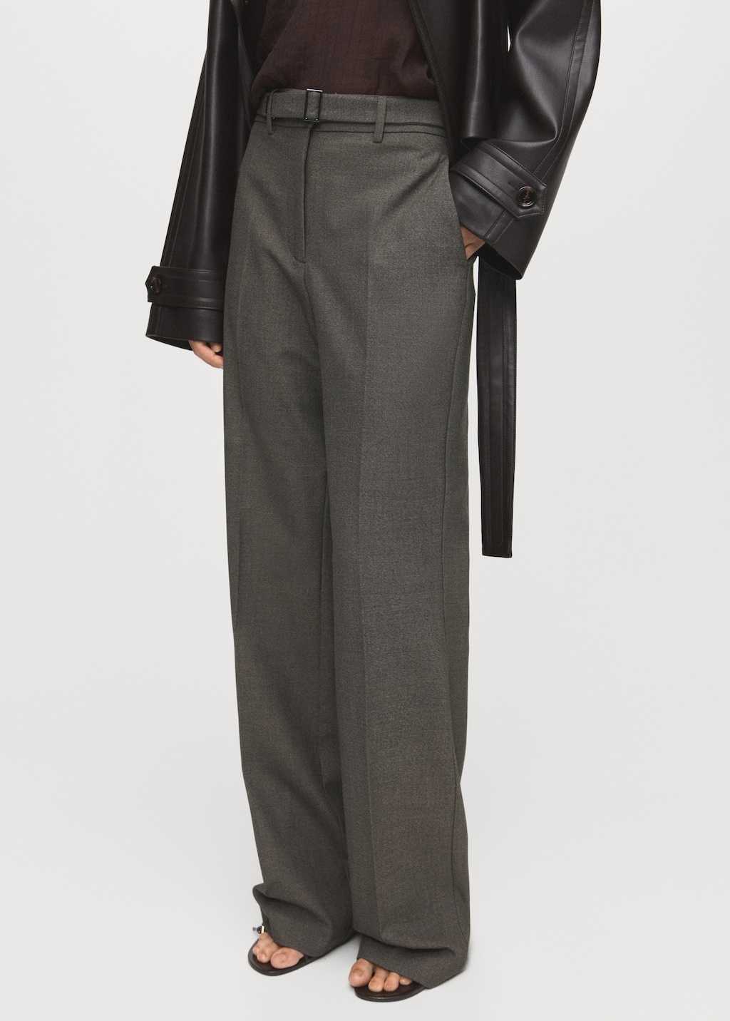 Belt straight-fit pants