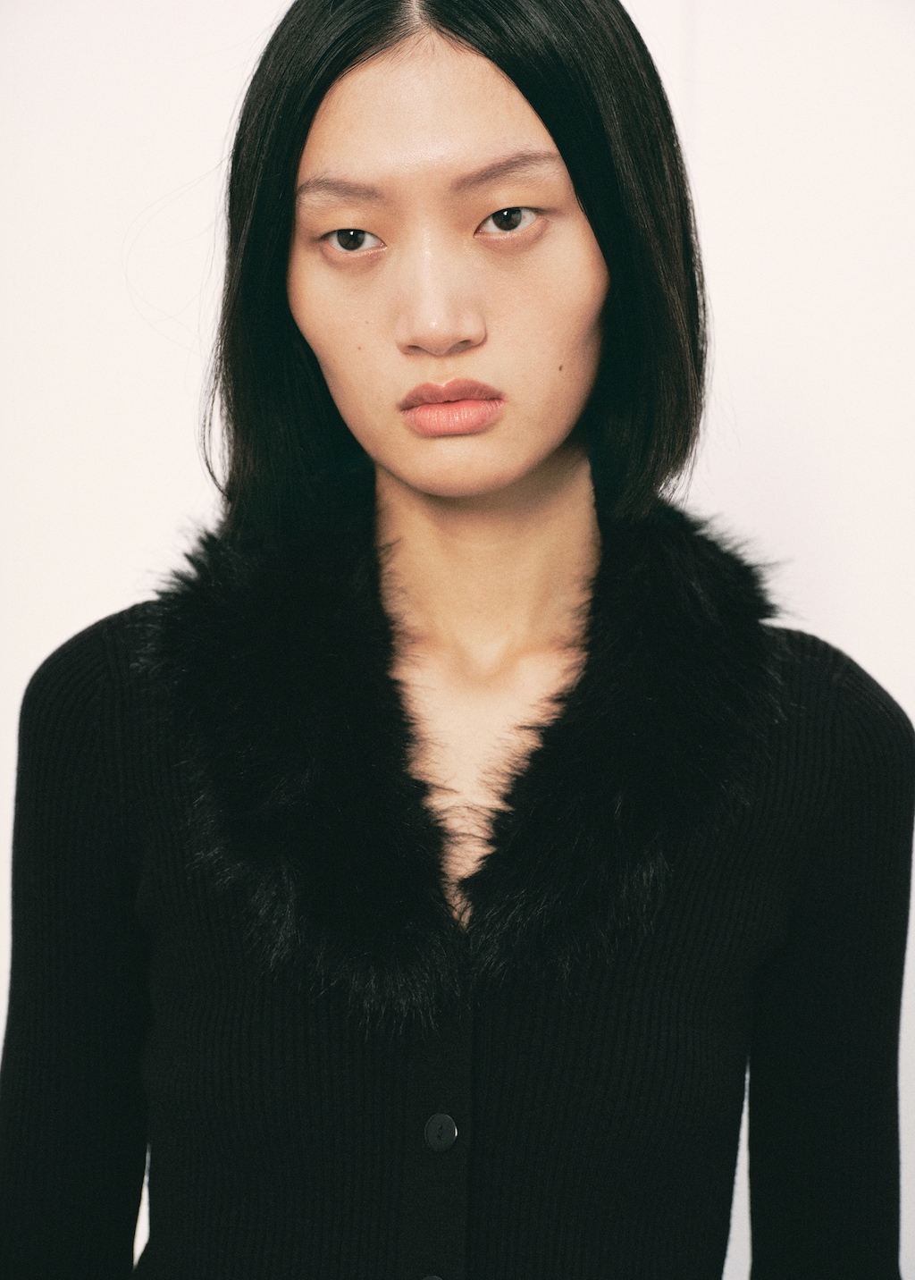 Cardigan with fur-effect collar