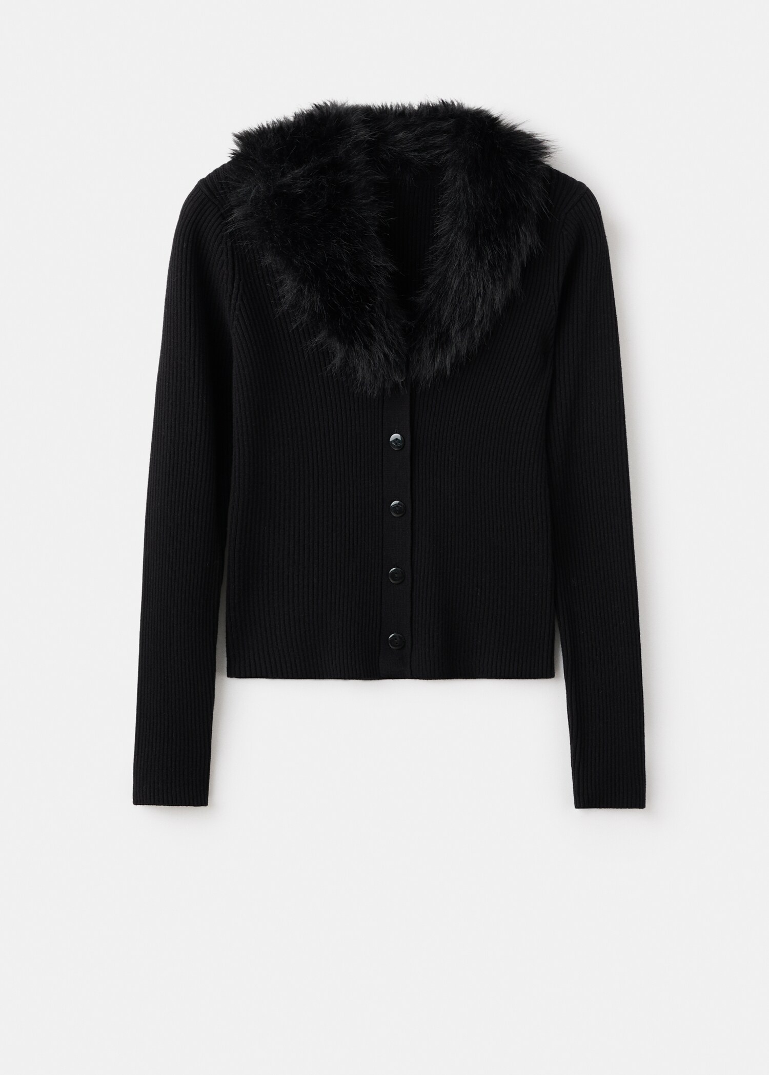 Cardigan with fur-effect collar - Article without model