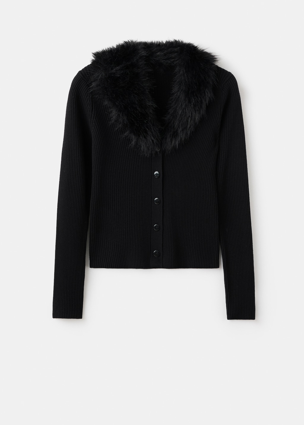 Cardigan with fur-effect collar