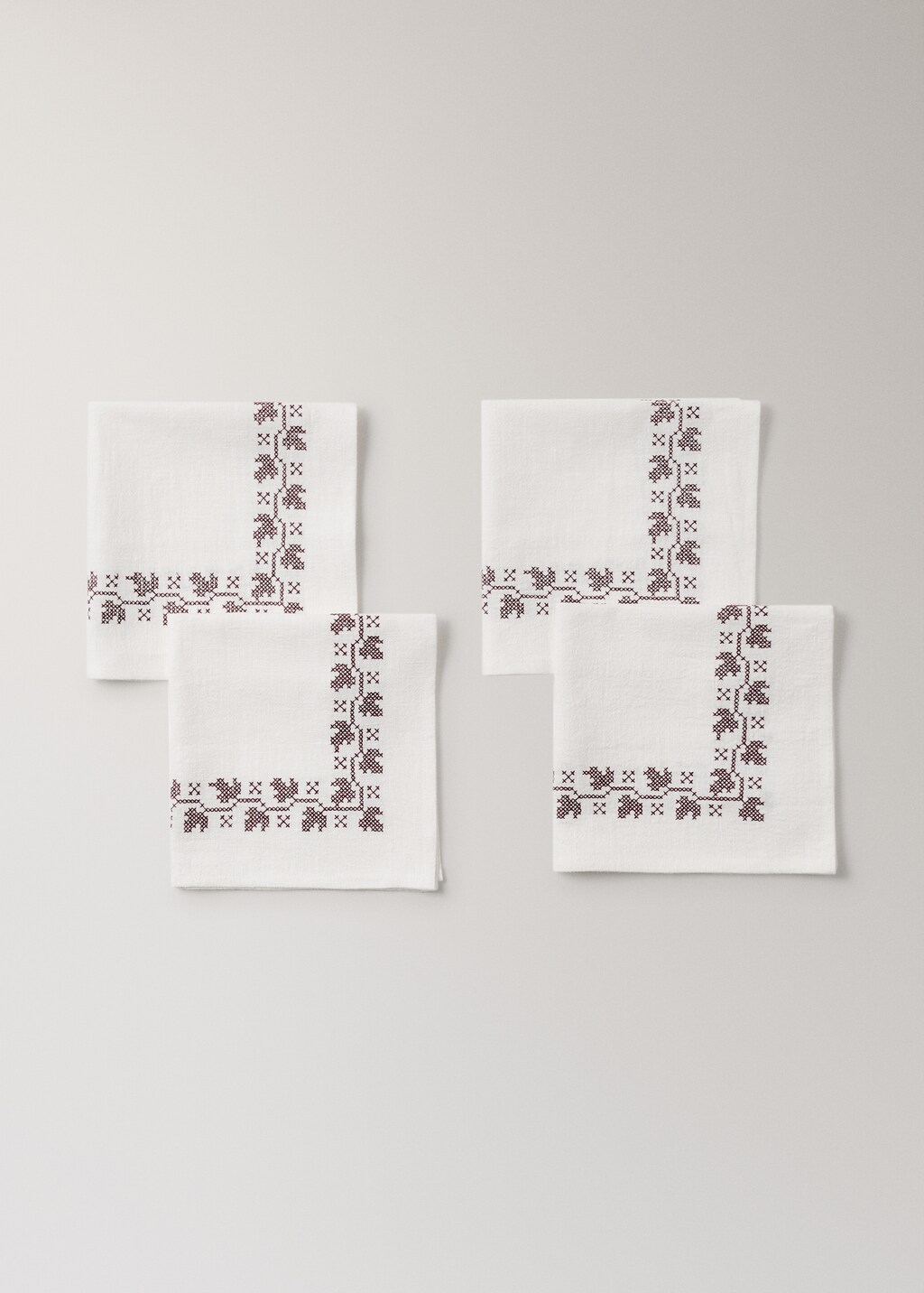 Ramie cotton tablecloth napkins with embroidered details