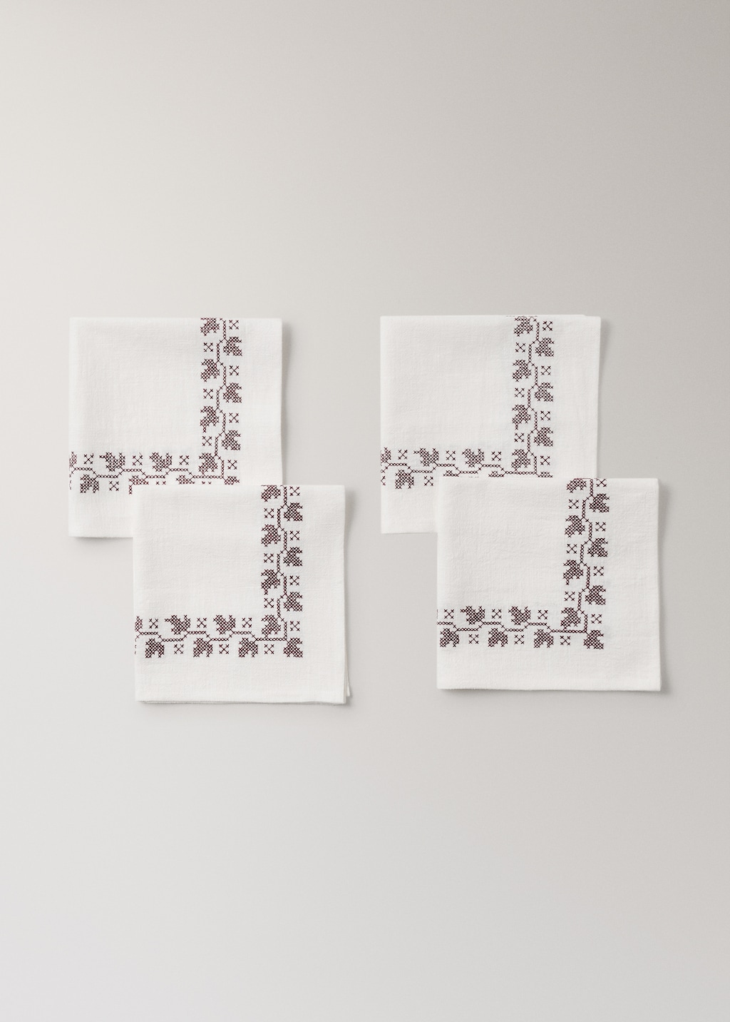 Ramie cotton tablecloth napkins with embroidered details