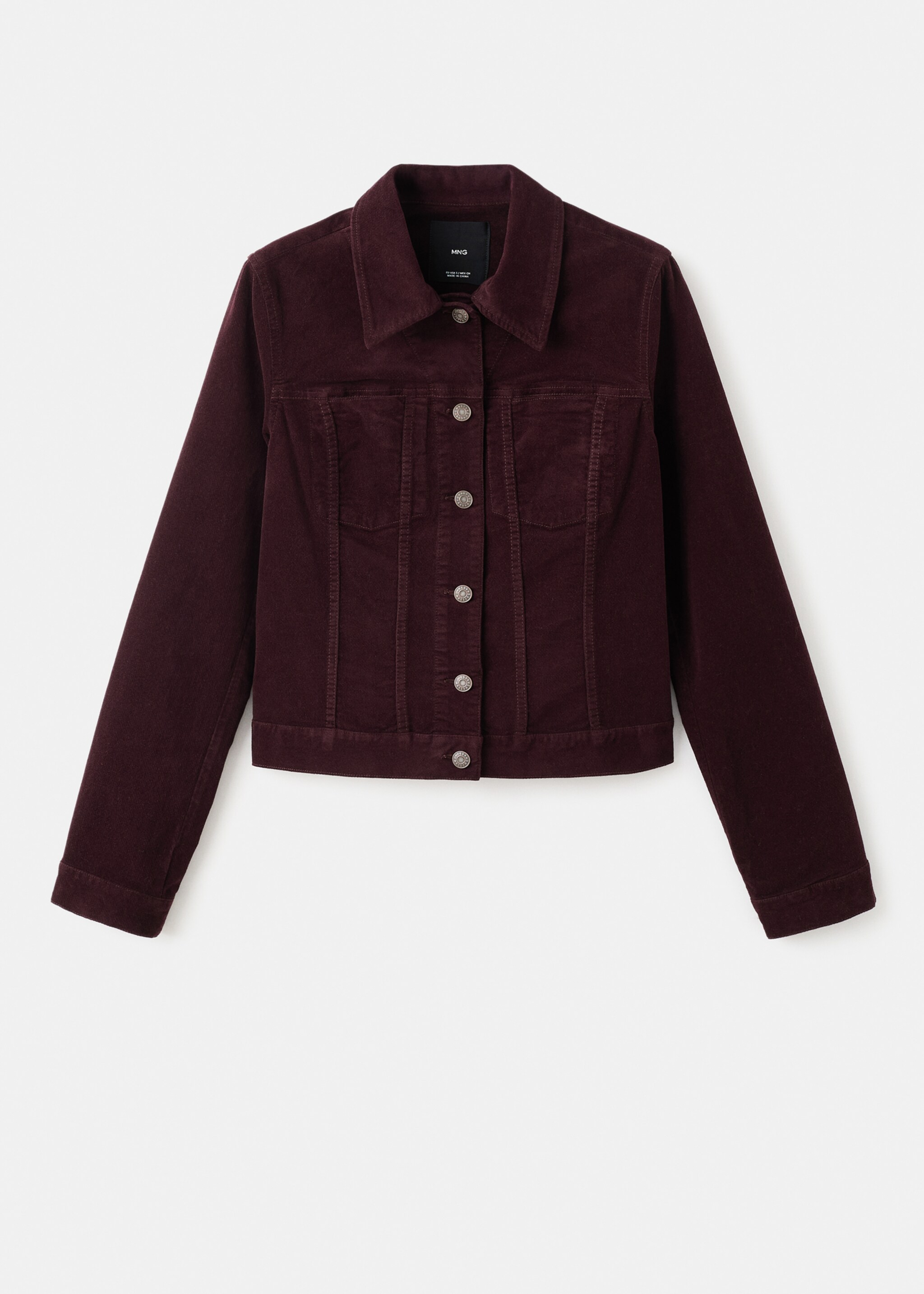 Veste en velours avec surpiqûres - Article sans modèle, Lie de vin. Ref: 17097796-00.