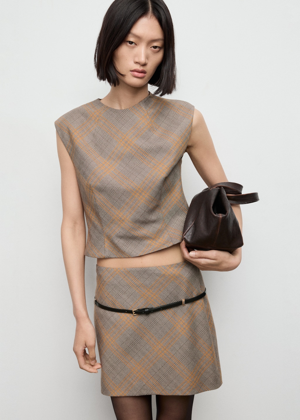 Mango Belt checked skirt