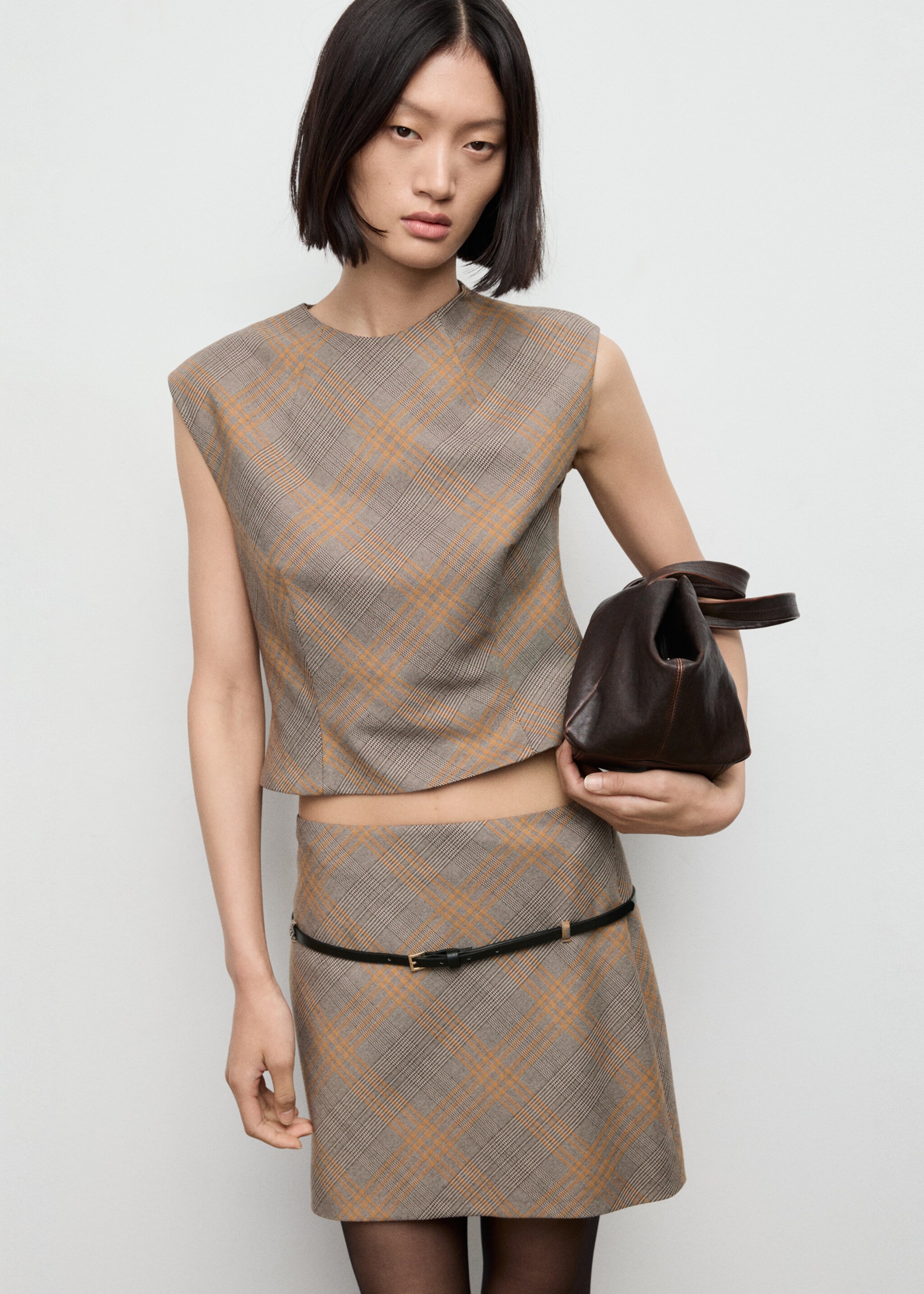Belt checked skirt - Medium plane, Brown. Ref: 17097800-00.