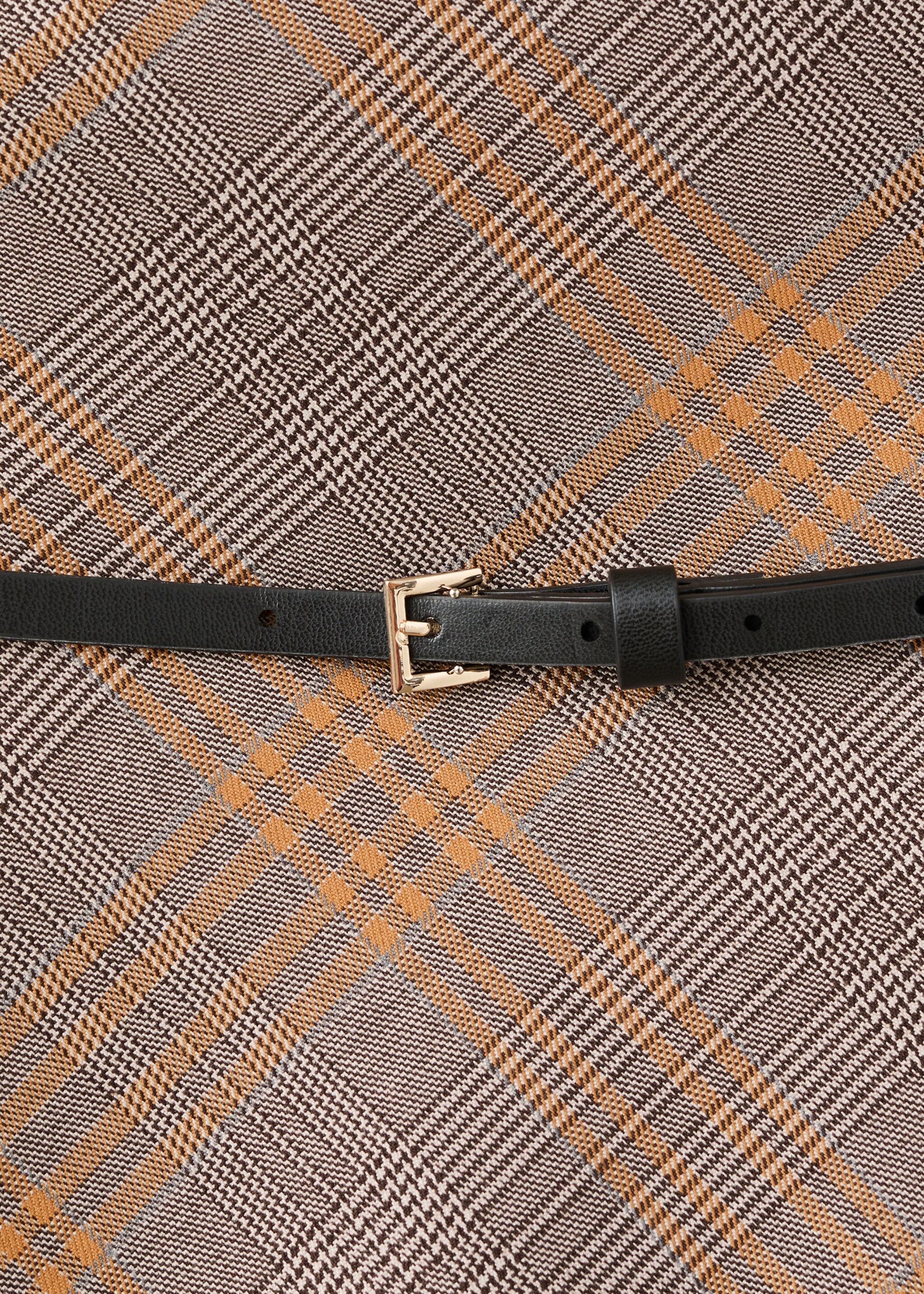 Belt checked skirt - Details of the article 8, Brown. Ref: 17097800-00.