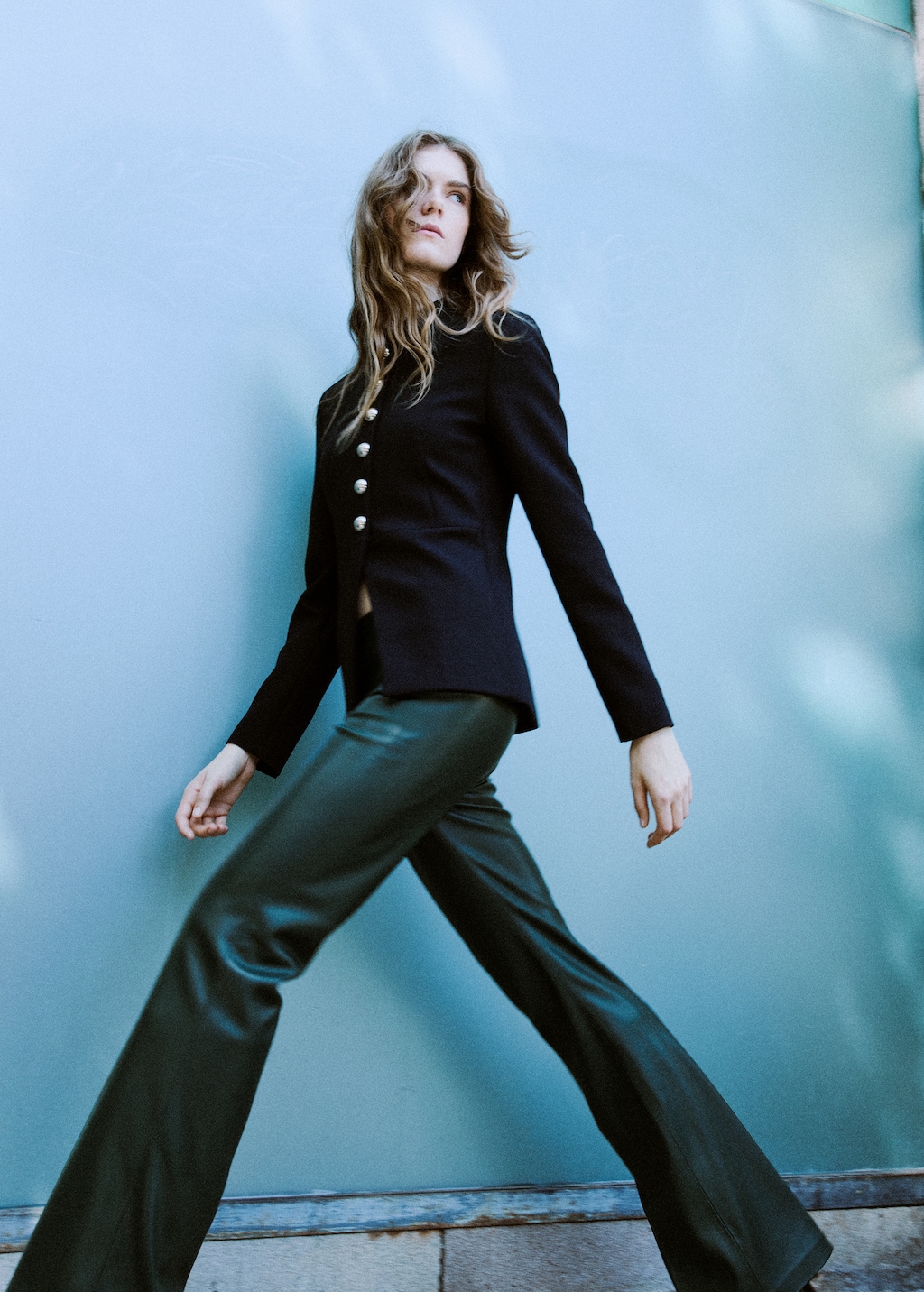 Faux-effect flared trousers