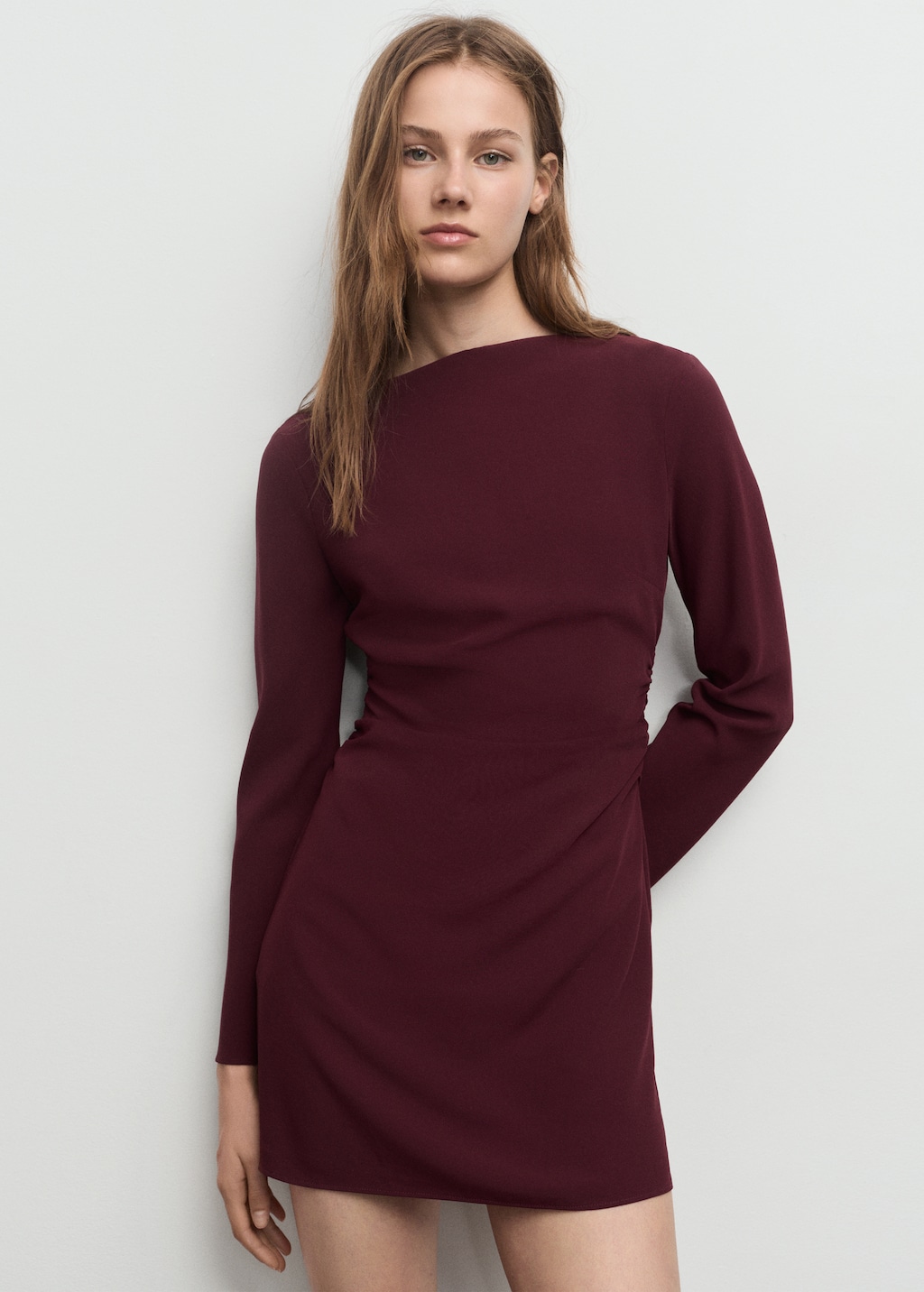 Mango Boat-neck ruched dress