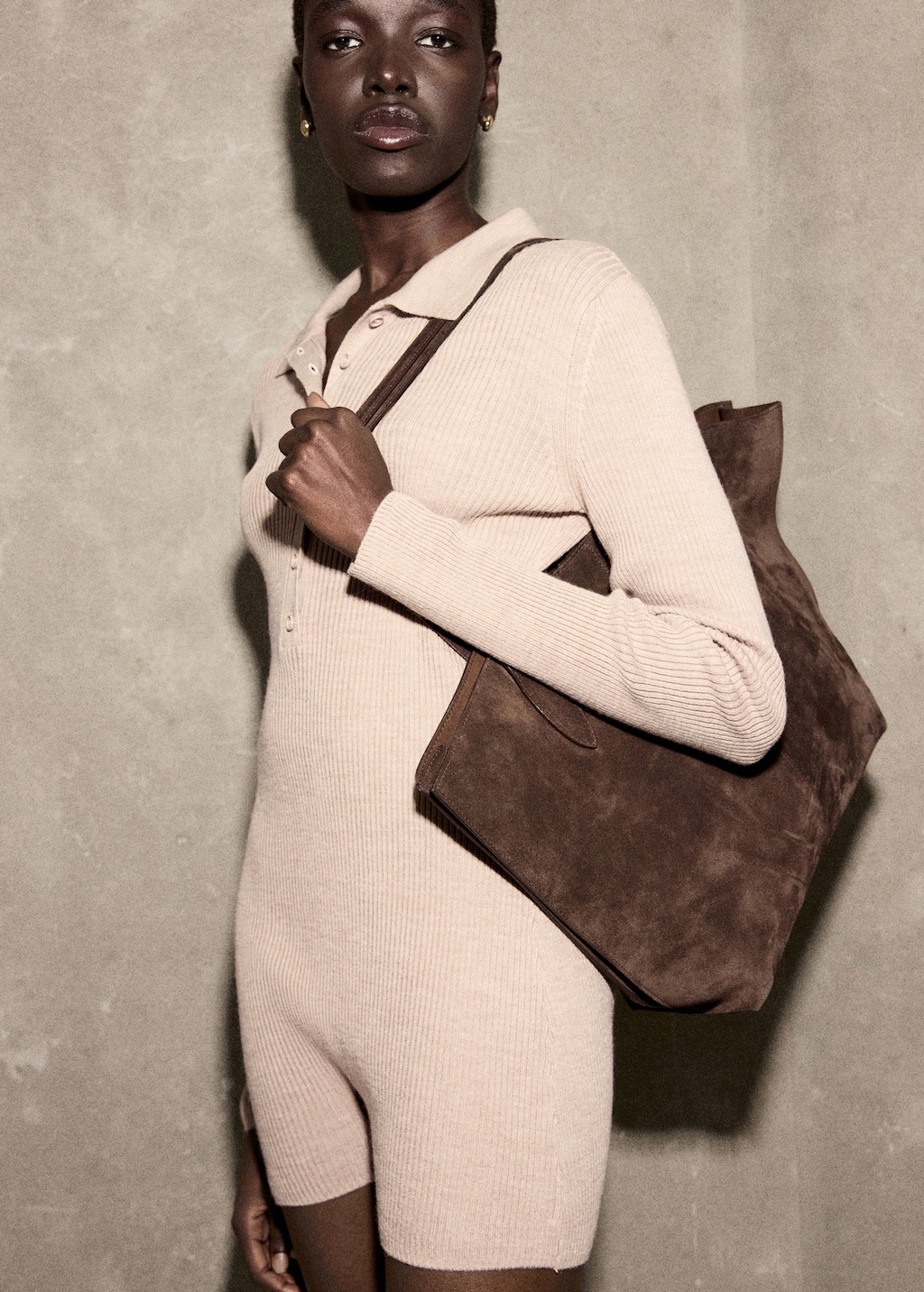 Ribbed knitted polo-neck playsuit