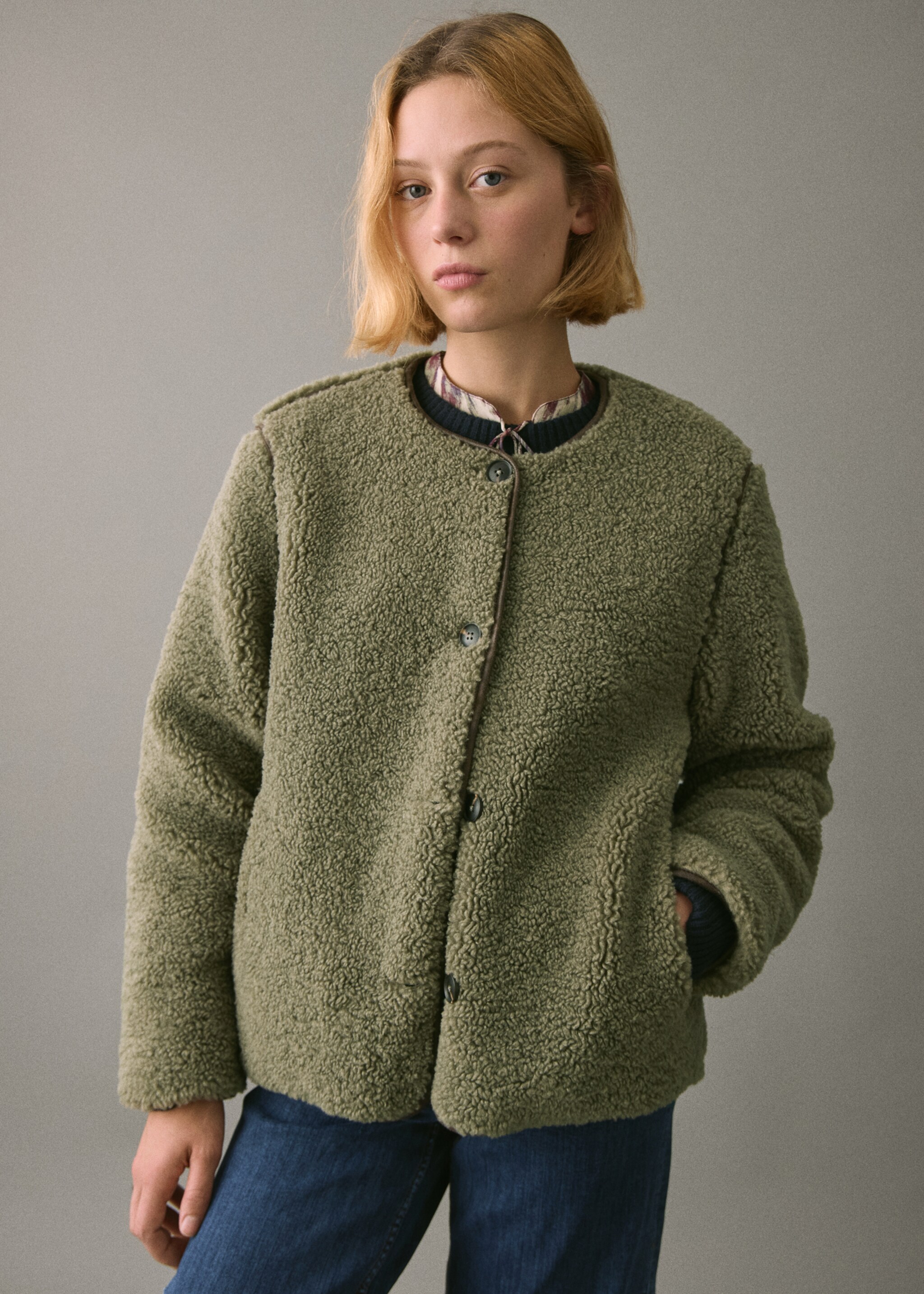 Shearling-effect jacket - Medium plane, Green. Ref: 17097882-00.