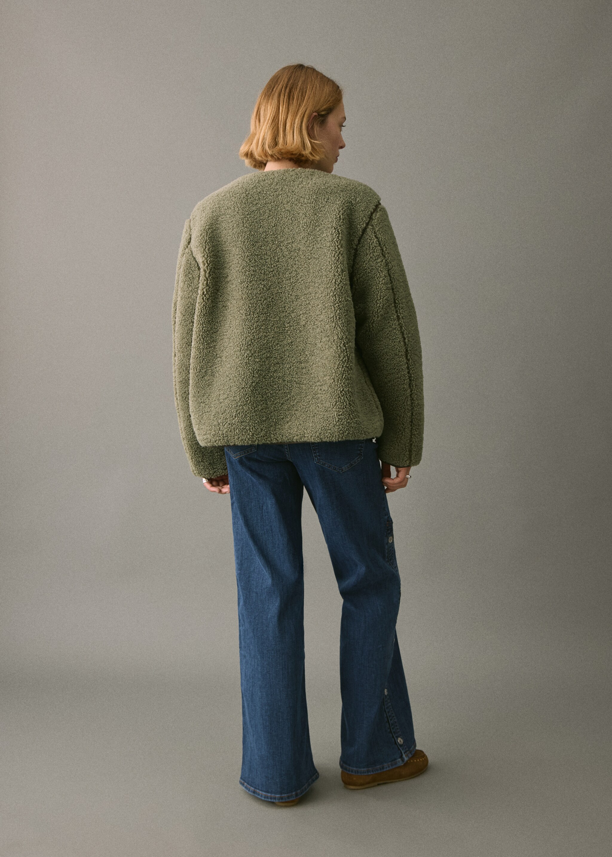 Shearling-effect jacket - Reverse of the article, Green. Ref: 17097882-00.