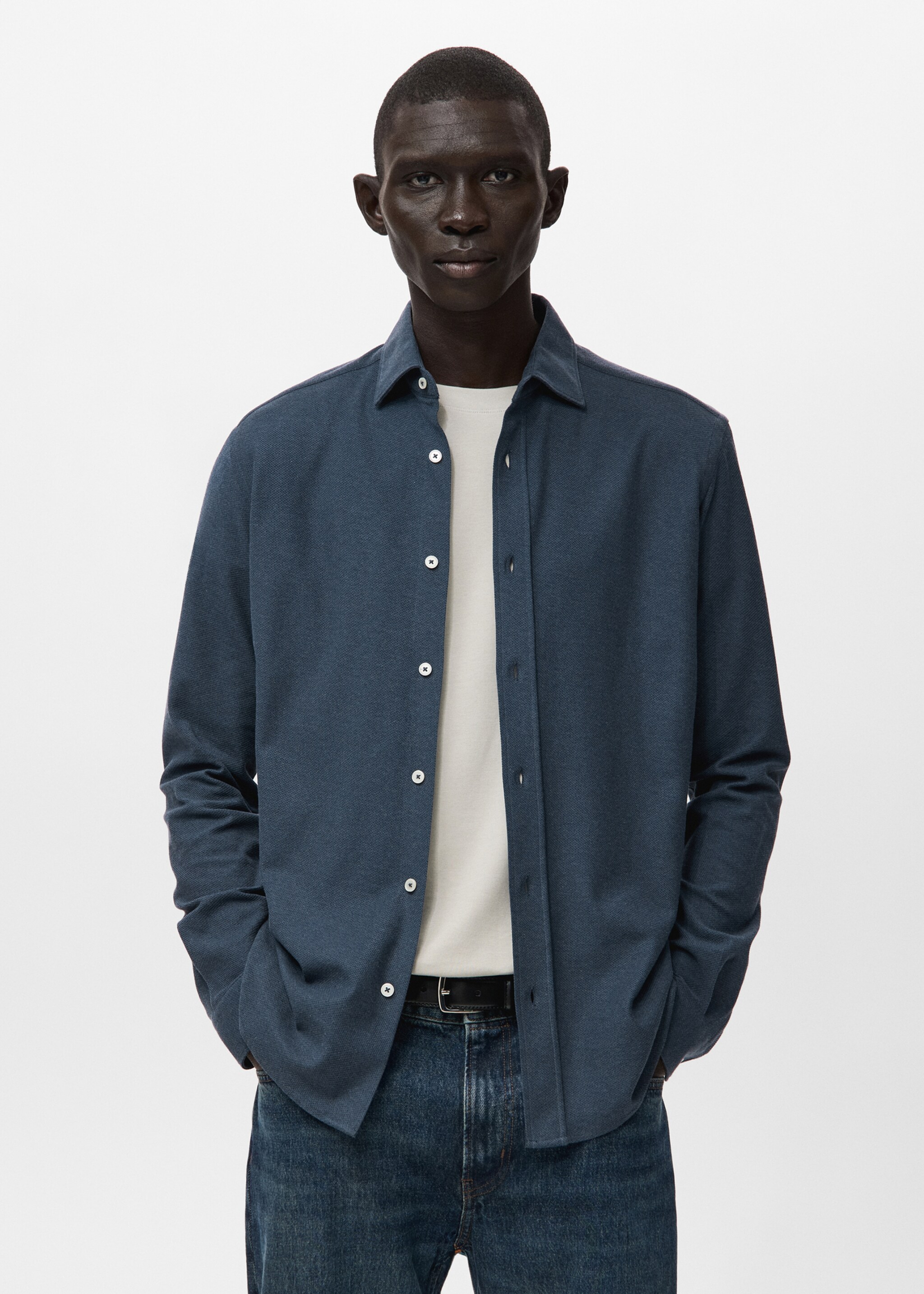 Shirt pique - Medium plane, Blue. Ref: 17097885-00.