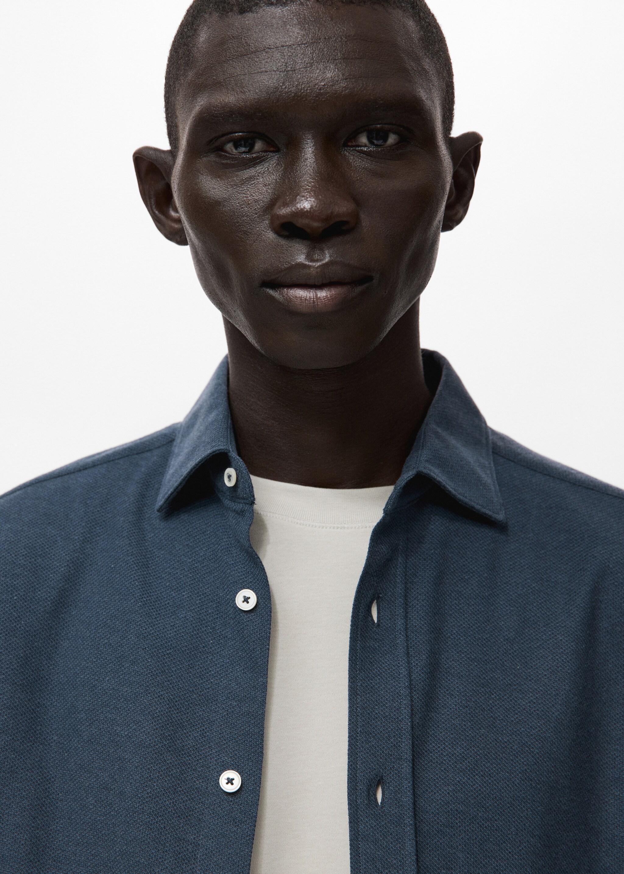 Shirt pique - Details of the article 1, Blue. Ref: 17097885-00.
