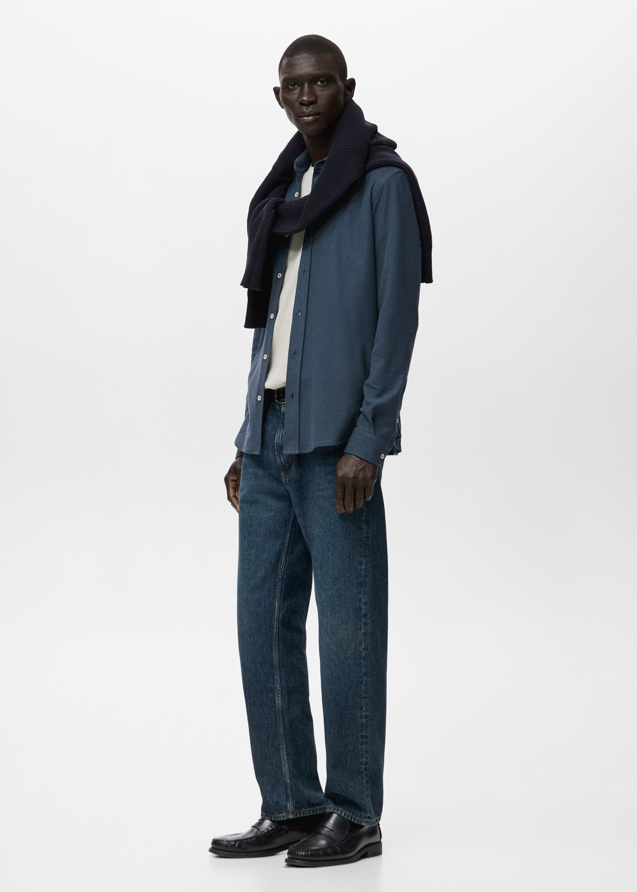 Shirt pique - Details of the article 2, Blue. Ref: 17097885-00.