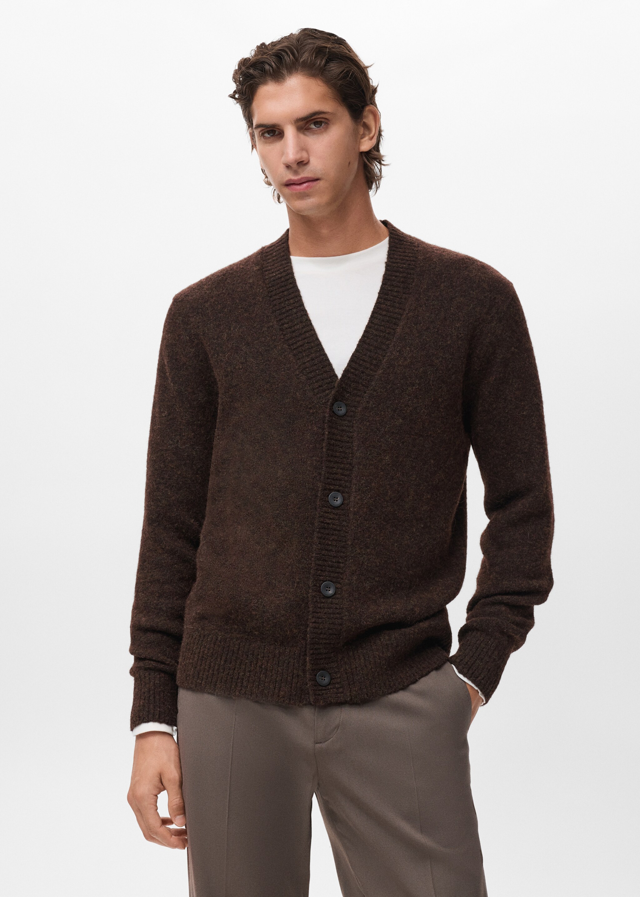Wool-blend cardigan - Medium plane, Brown. Ref: 17097895-00.