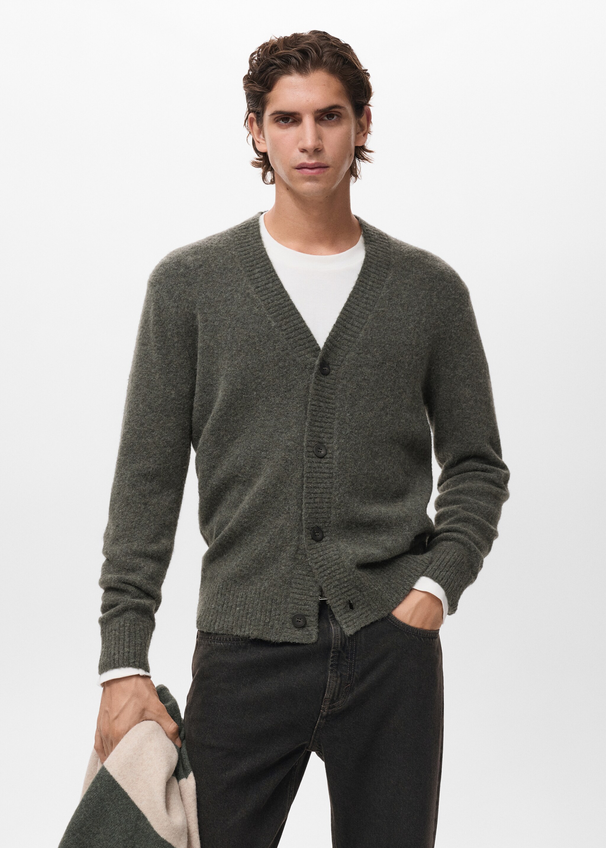 Wool-blend cardigan - Medium plane, Dark Green. Ref: 17097895-00.